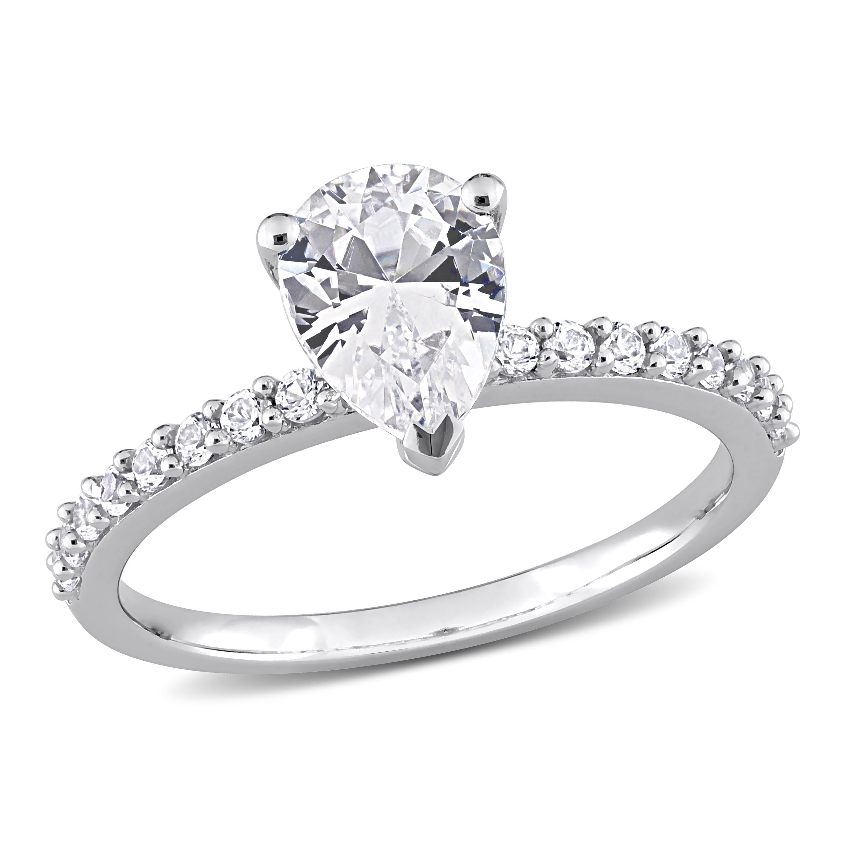 2 1/8 CT TGW Pear Shape Created White Sapphire Solitaire Engagement Ring in 10k White Gold
