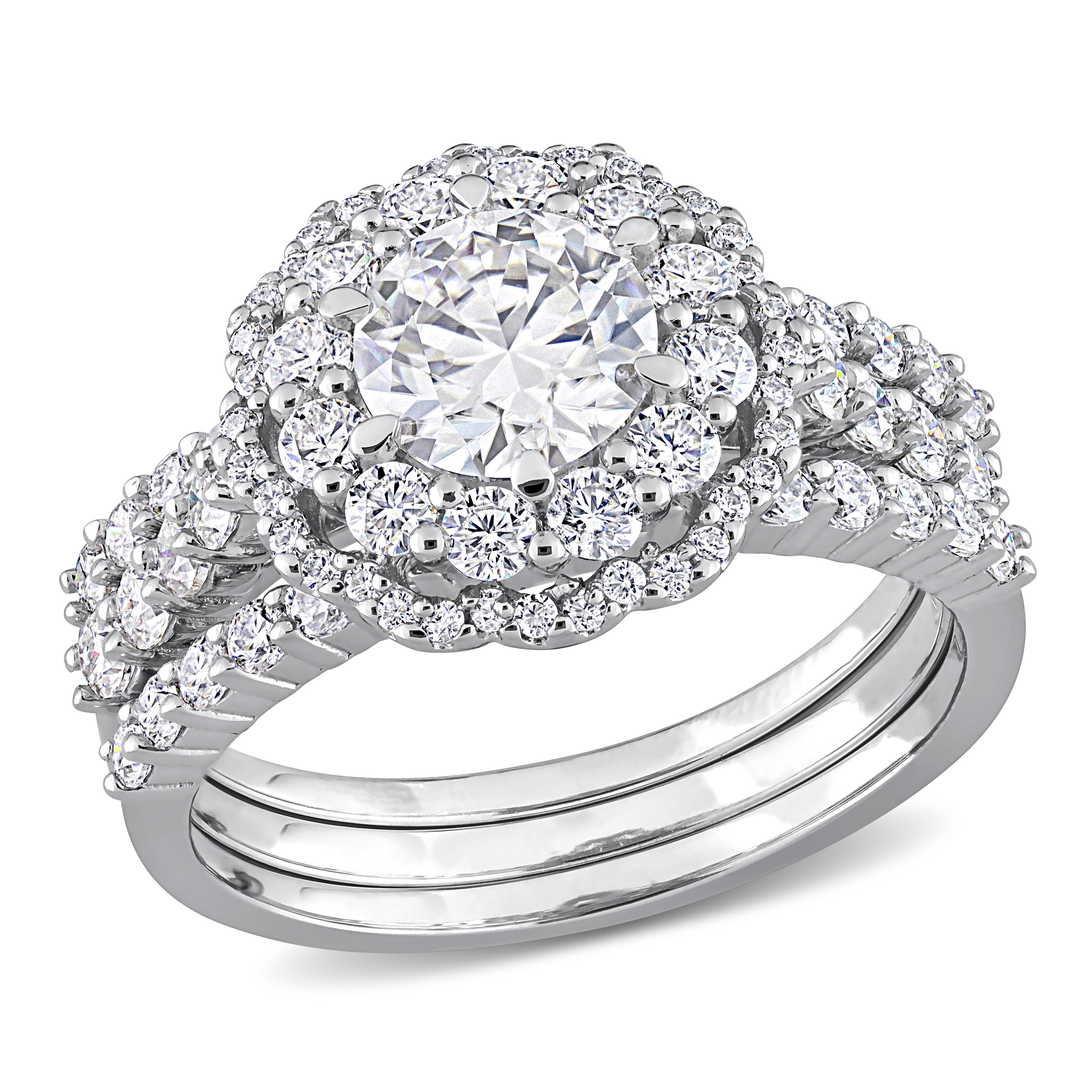 2 CT DEW Created Moissanite Halo Bridal Ring Set in Sterling Silver
