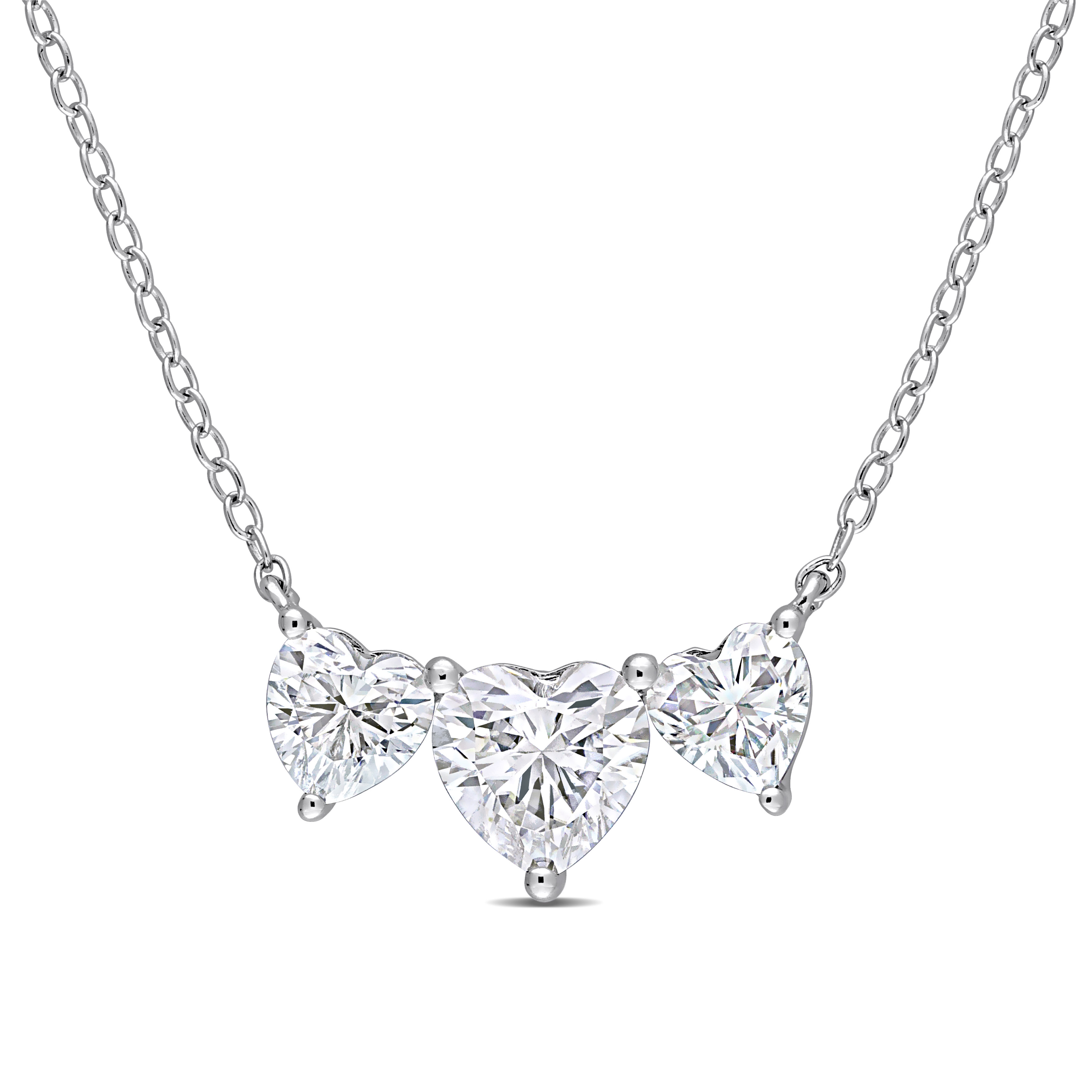 2 CT DEW Created Moissanite Triple-Heart Necklace in Sterling Silver - 17 in.