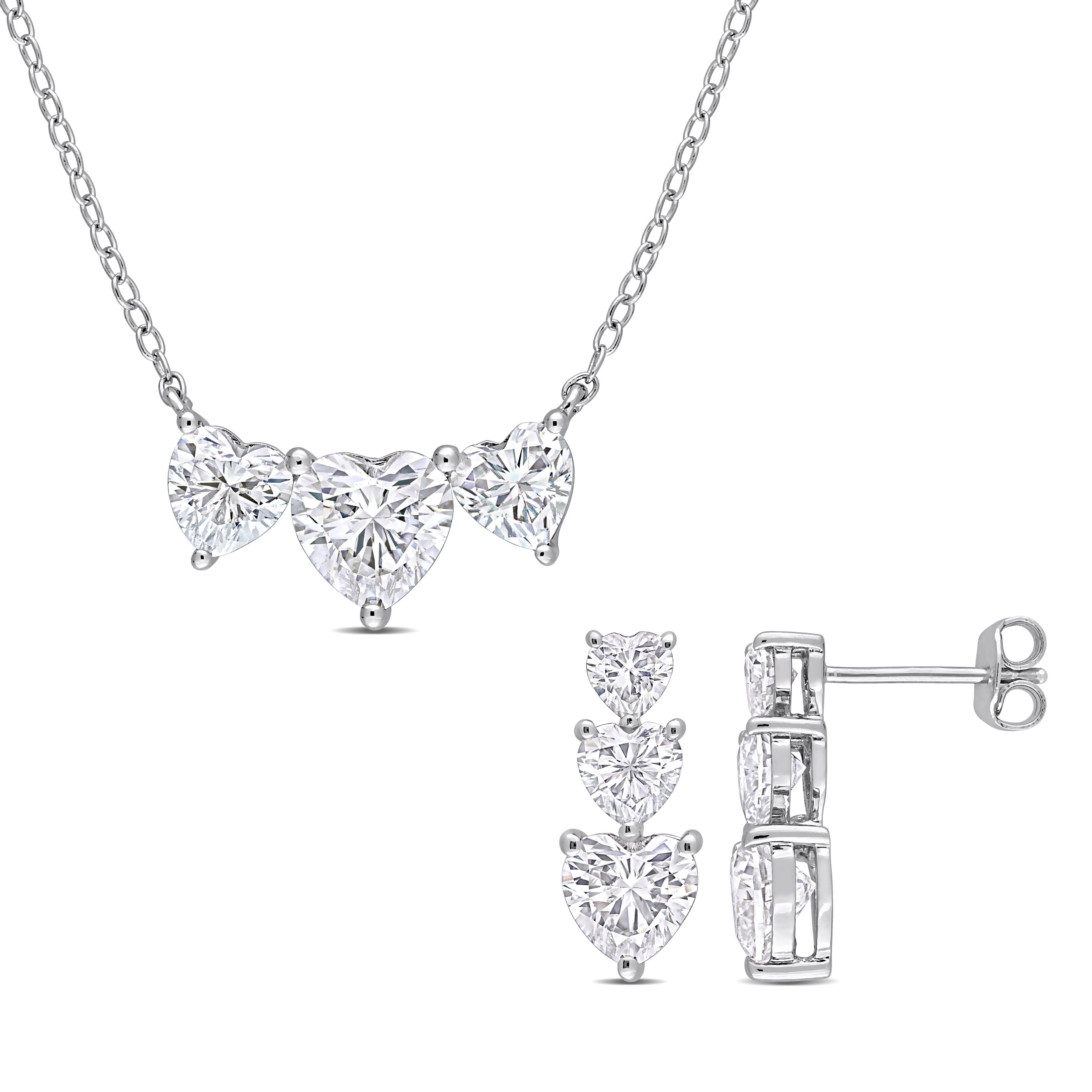 5 1/2 CT DEW Heart-Shaped Created Moissanite Triple Heart Earrings and Necklace 2-Piece Set in Sterling Silver