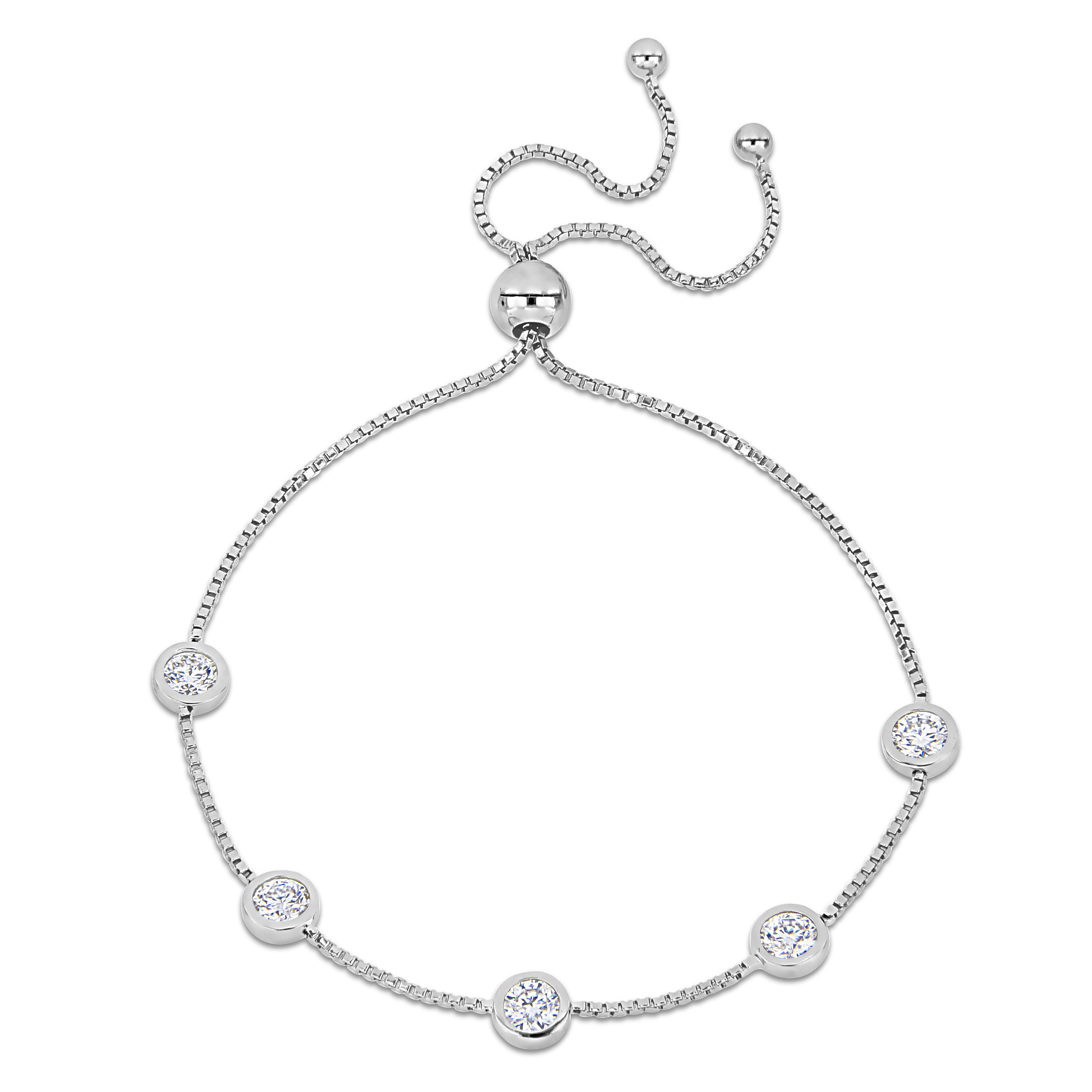 1 1/4 CT DEW Created Moissanite Station Bolo Bracelet in Sterling Silver - 5-10 in.