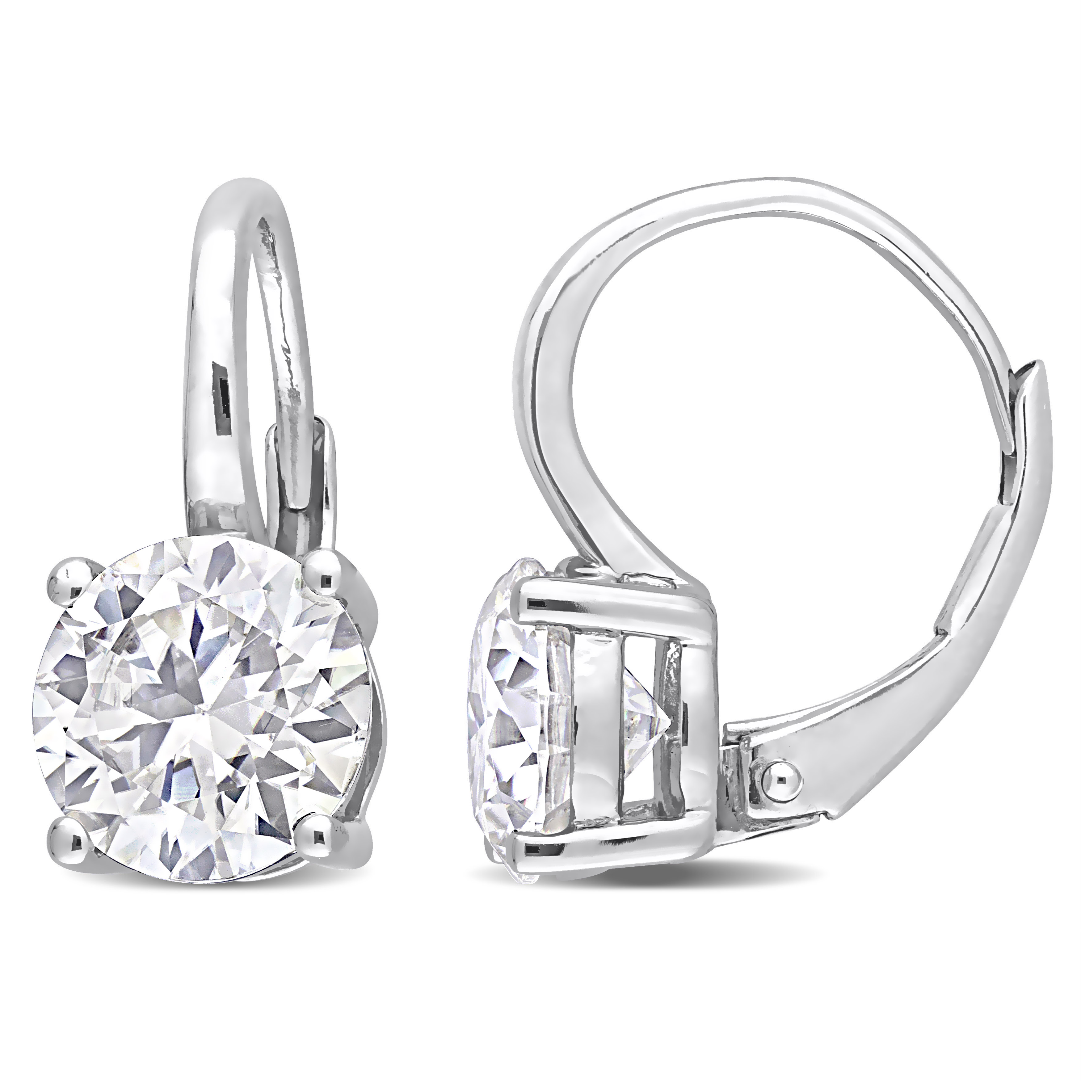 3 1/5 CT DEW Created Moissanite Solitaire Leverback Earrings in Sterling Silver