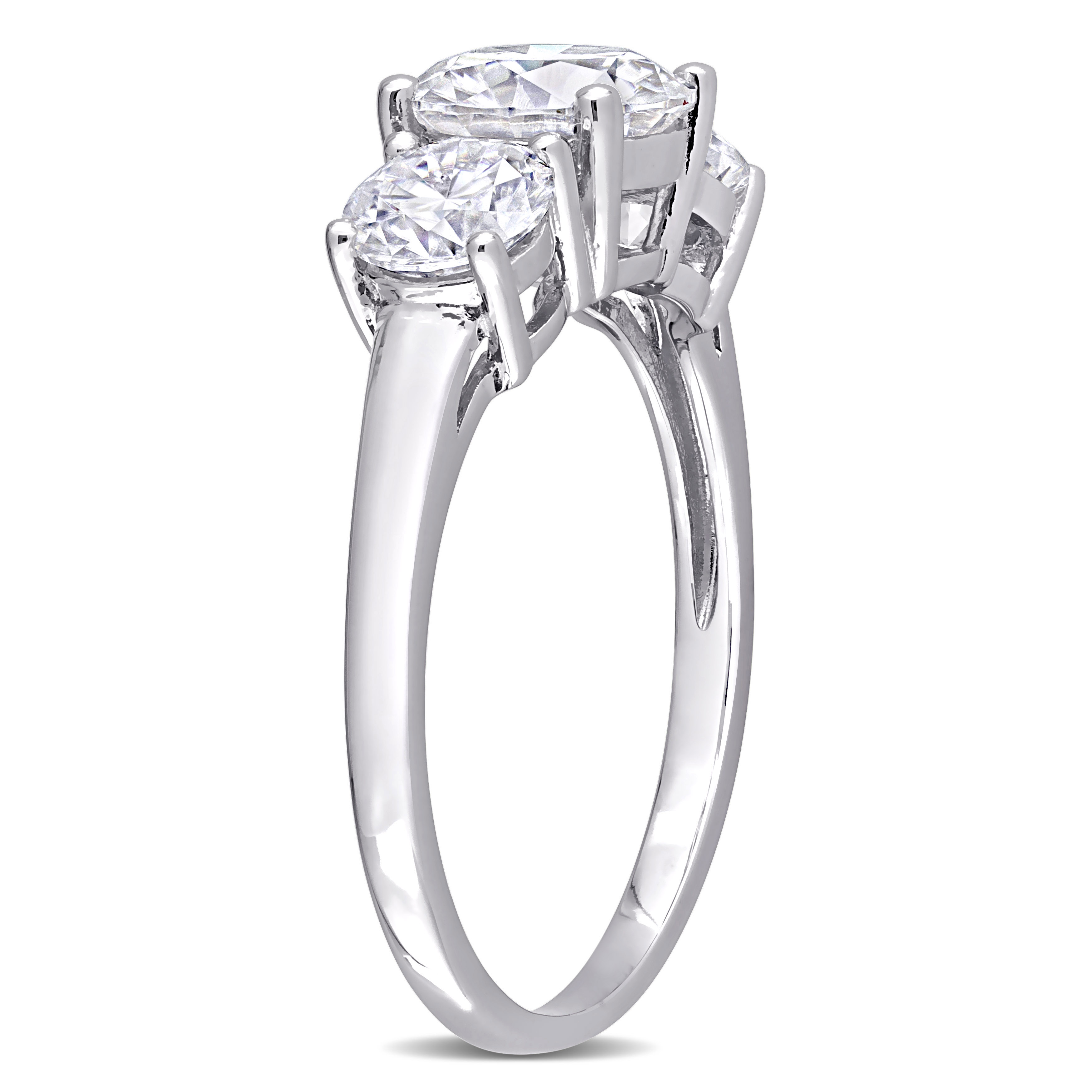 2 1/4 CT DEW Created Moissanite Three-Stone Engagement Ring in Sterling Silver