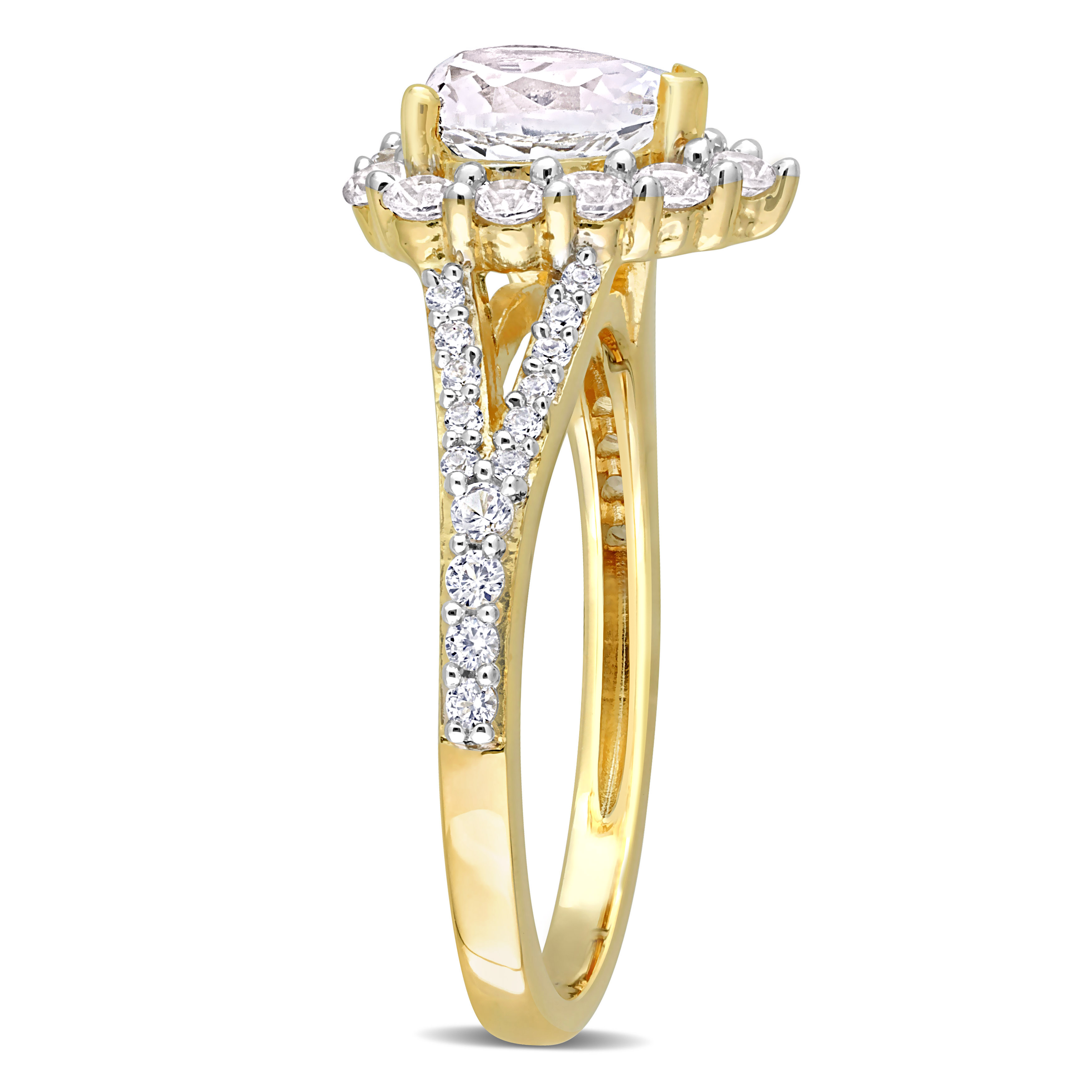 2 2/5 CT TGW Created White Sapphire Halo Heart Split Shank Ring in Yellow Plated Sterling Silver