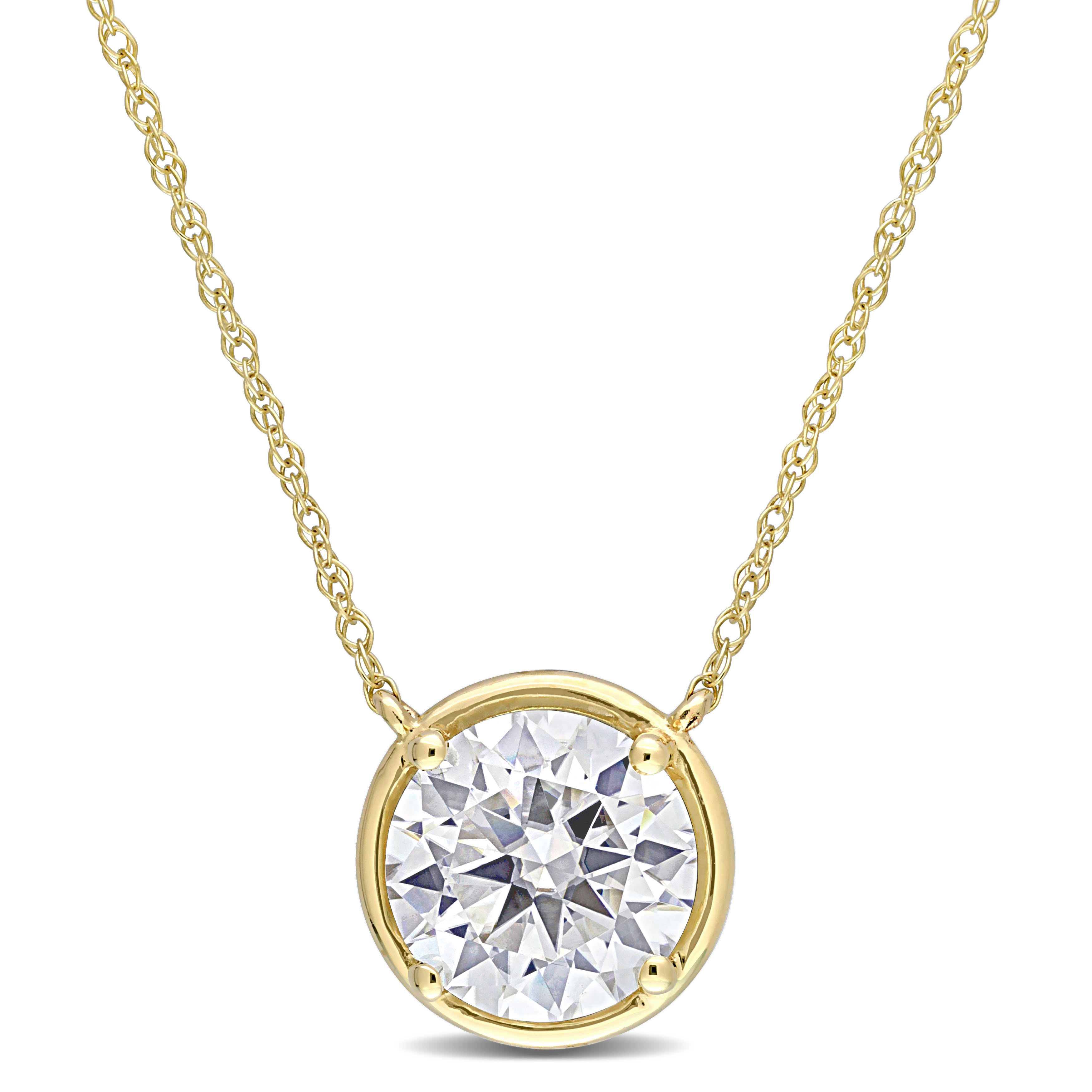 2 CT DEW Created Moissanite Circular Pendant with Chain in 10k Yellow Gold