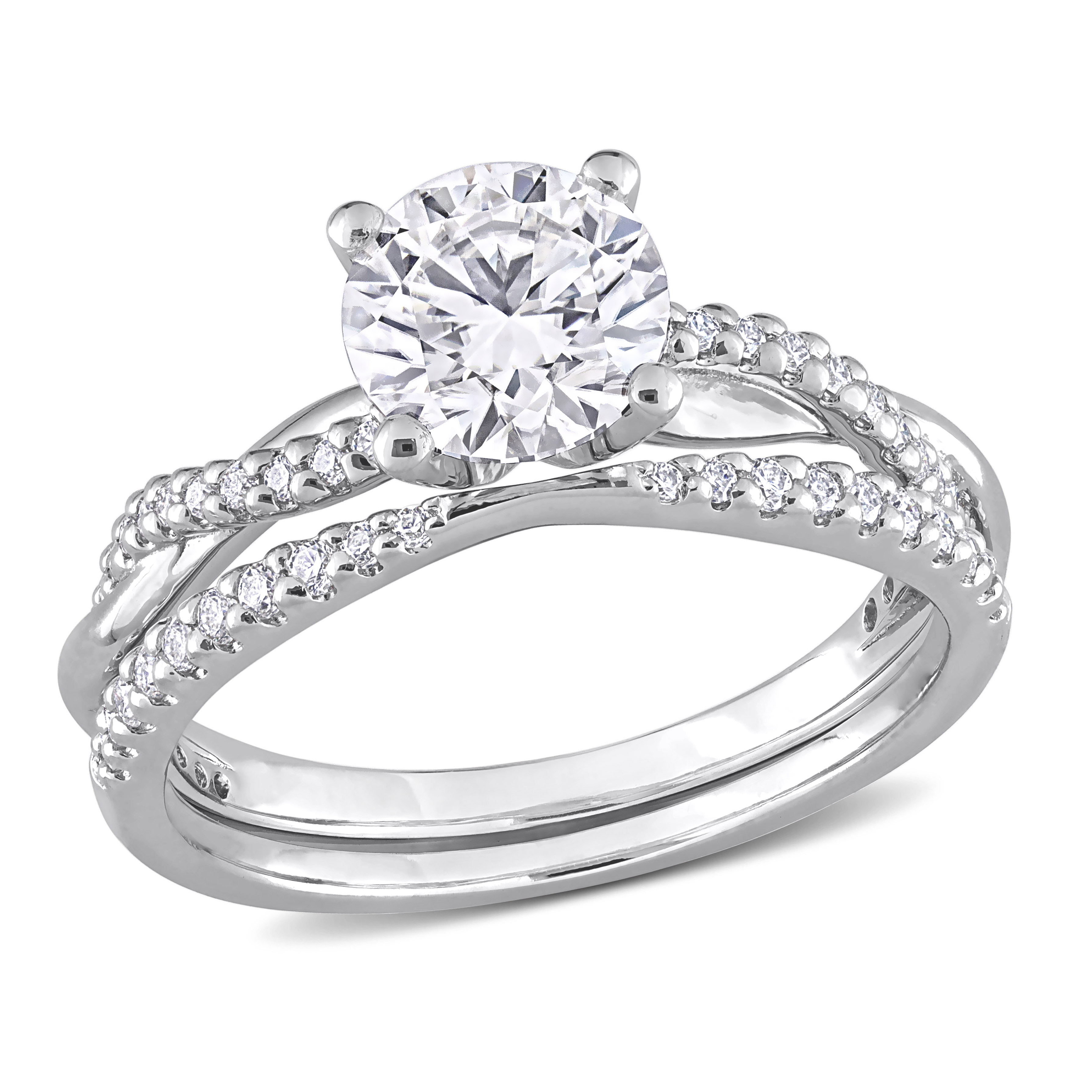 1 1/2 CT DEW Created Moissanite Crossover Engagement Ring in Sterling Silver