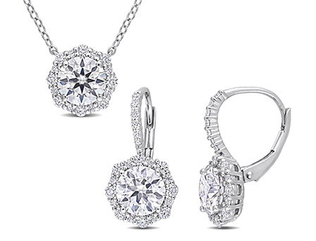 ピアス [AMOUR] Floral Halo Leverback Earrings In Sterling Silver Amour Silver Created Moissanite Floral Halo Necklace