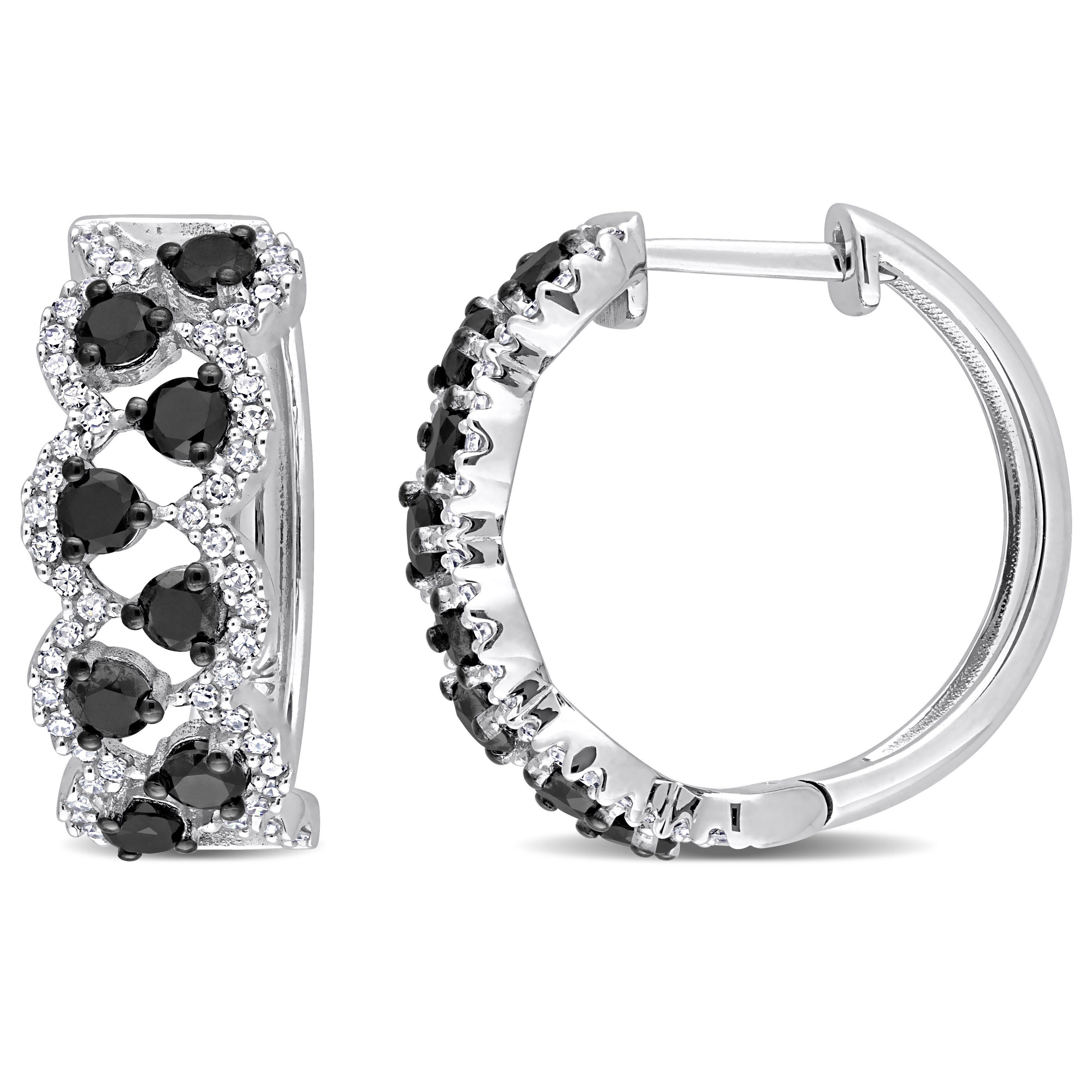 1 3/4 CT TDW Black and White Diamond Hoop Earrings in 10k White Gold