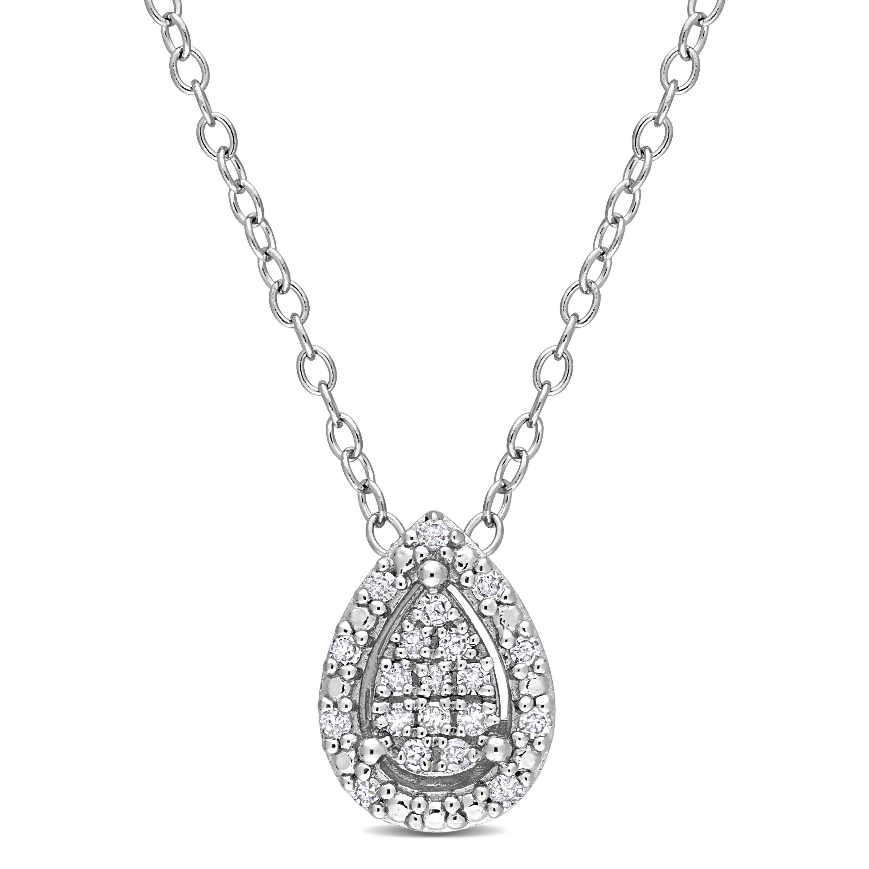 1/10 CT TW Diamond Teardrop Halo Pendant With Chain in Sterling Silver - 18 in.