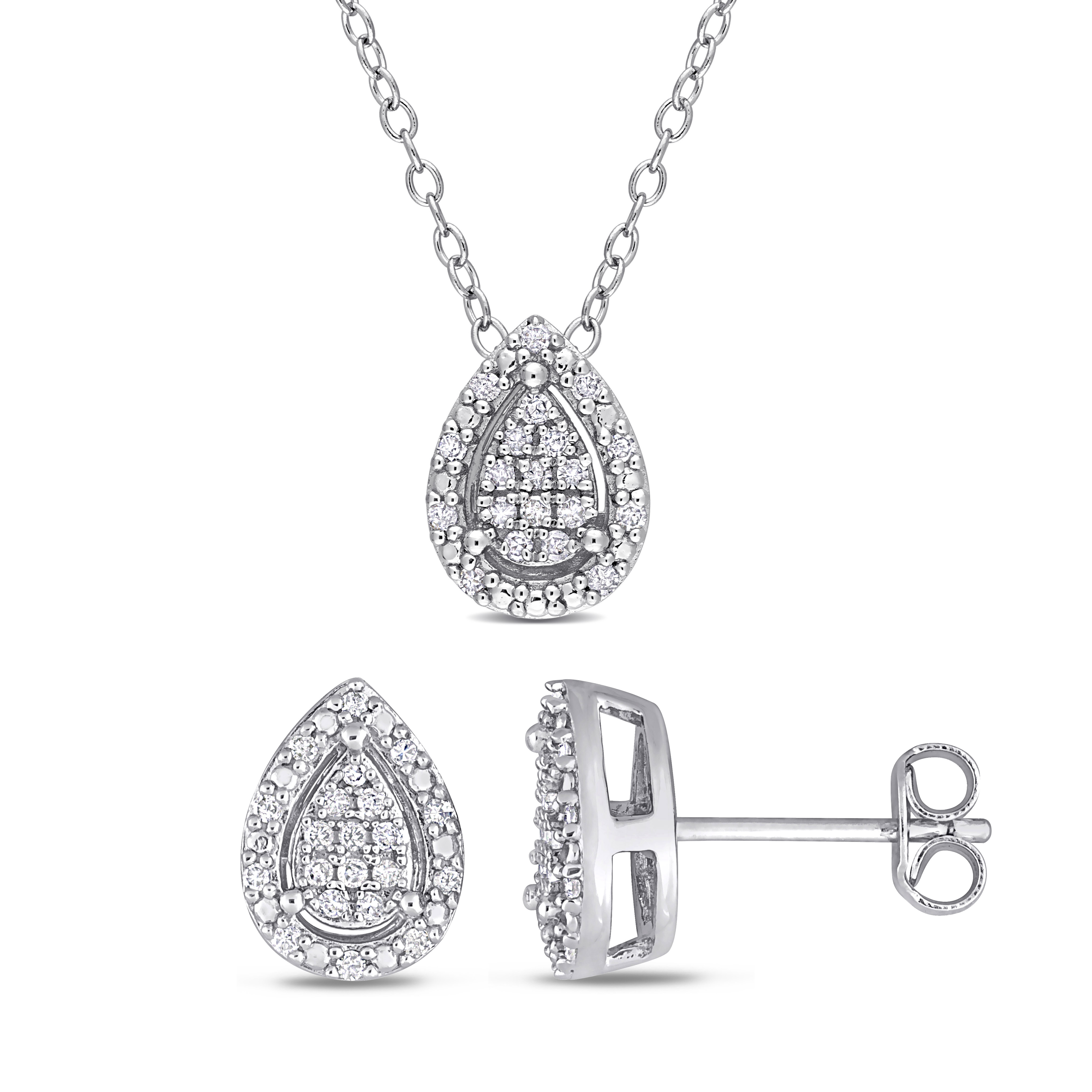 1/3 CT Diamond TW Fashion Earrings & Pendant With Chain in Sterlin in Sterling Silver