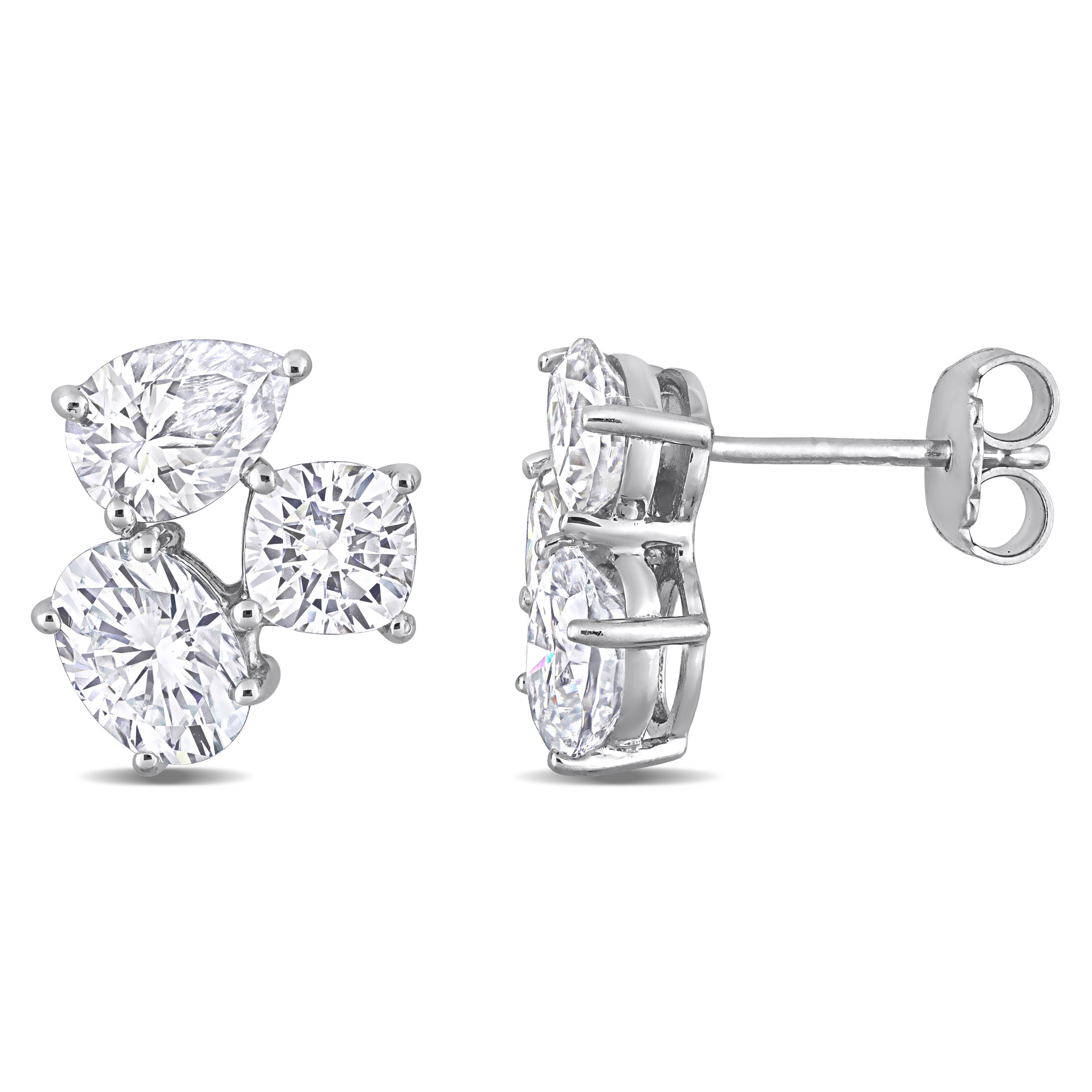 4 4/5 CT DEW Created Moissanite Three-Stone Earrings in Sterling Silver
