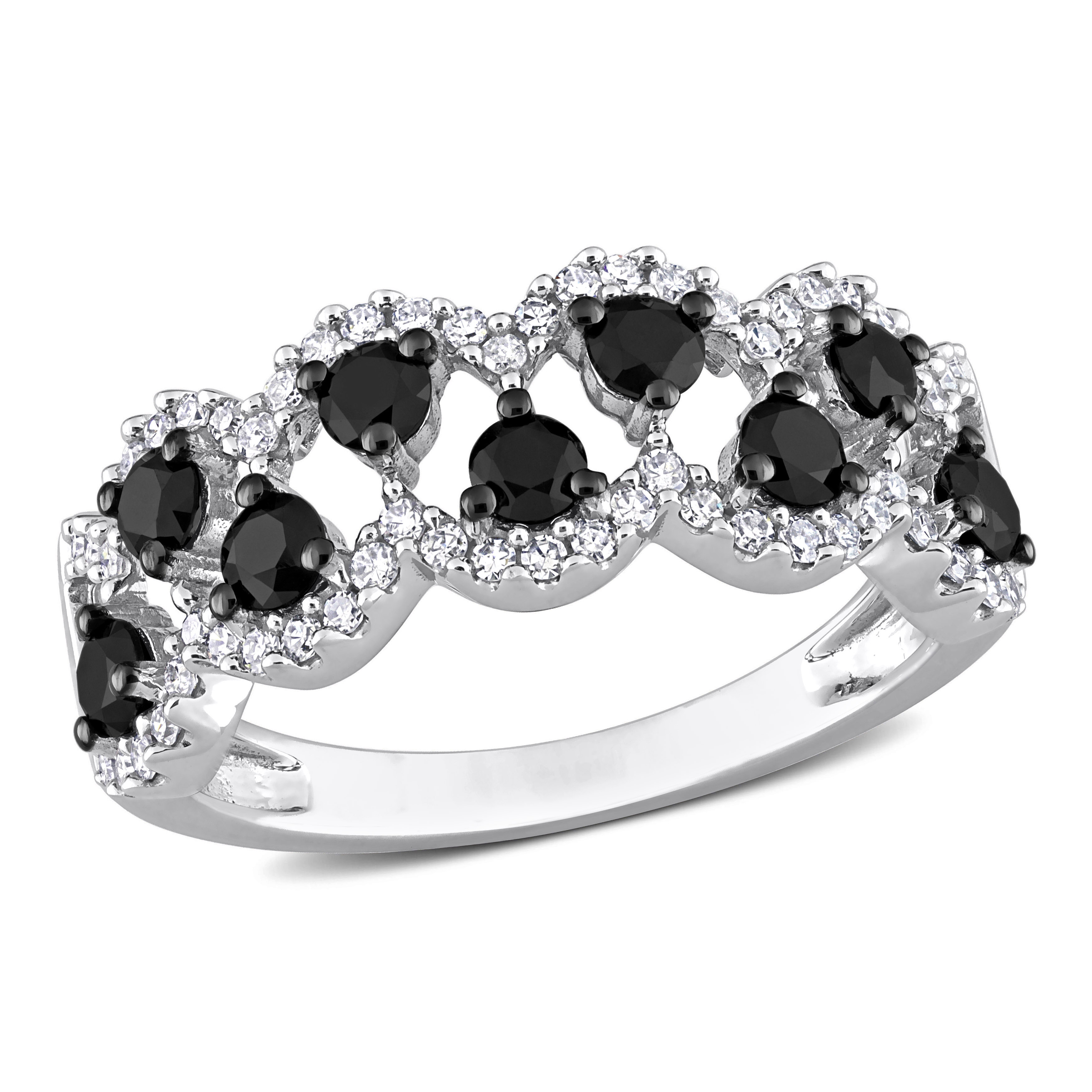 1 CT TDW Black and White Diamond Open Design Ring in 10k Gold with Black Rhodium Plating