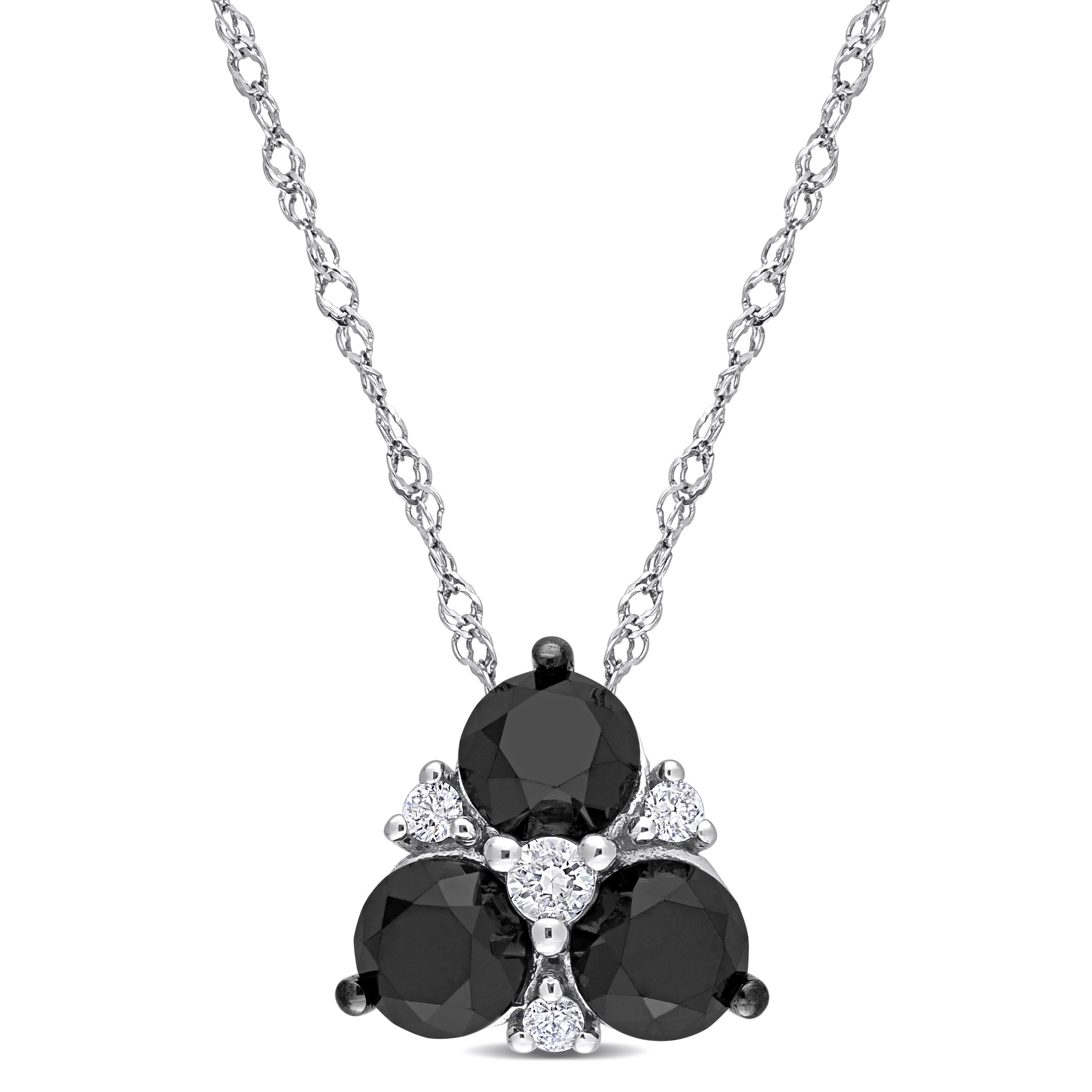 1 1/2 CT TDW Black and White Diamond Pendant with Chain in 10k White Gold