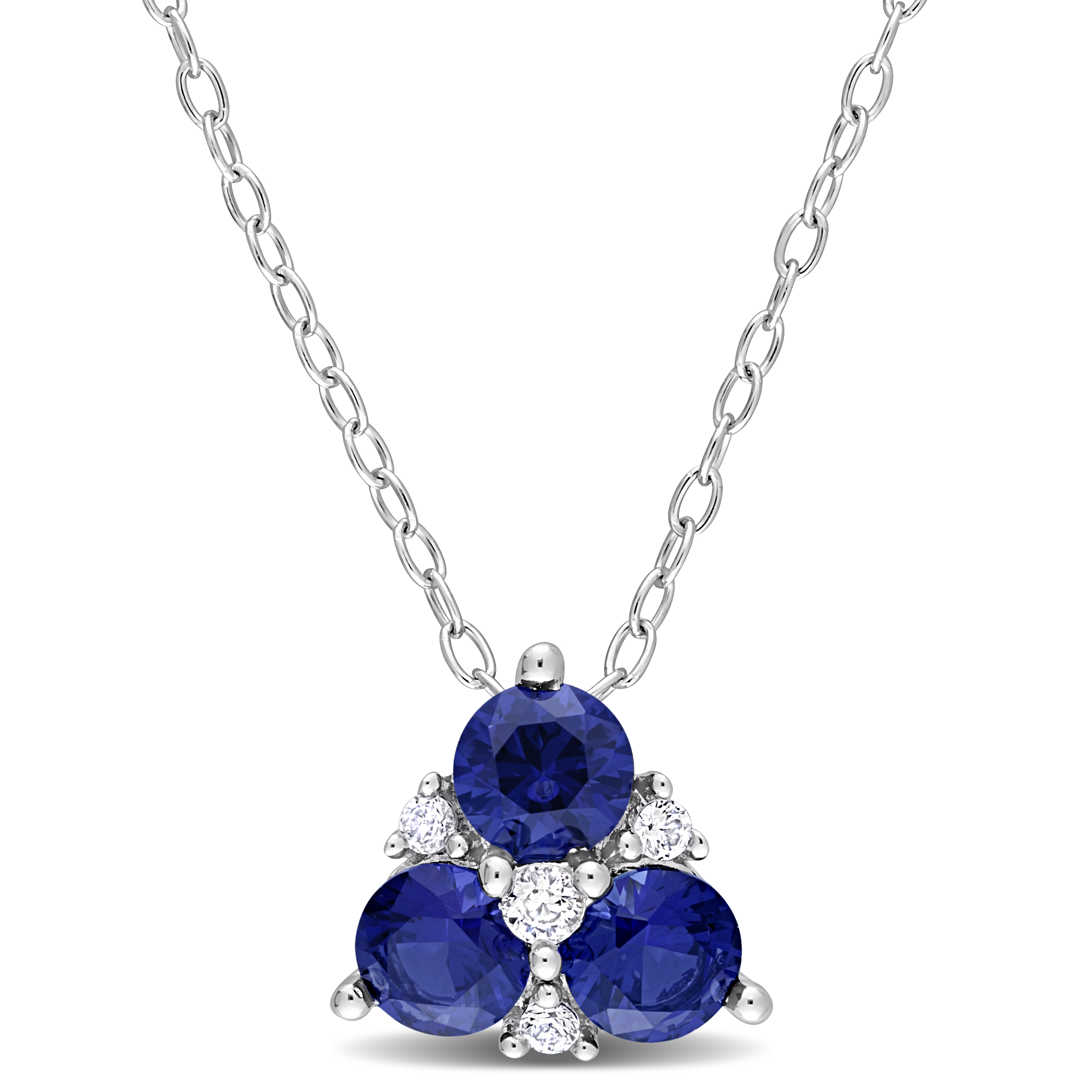 1 1/2 CT TGW Created Blue Sapphire and Created White Sapphire 3-Stone Pendant with Chain in Sterling Silver - 18 in.