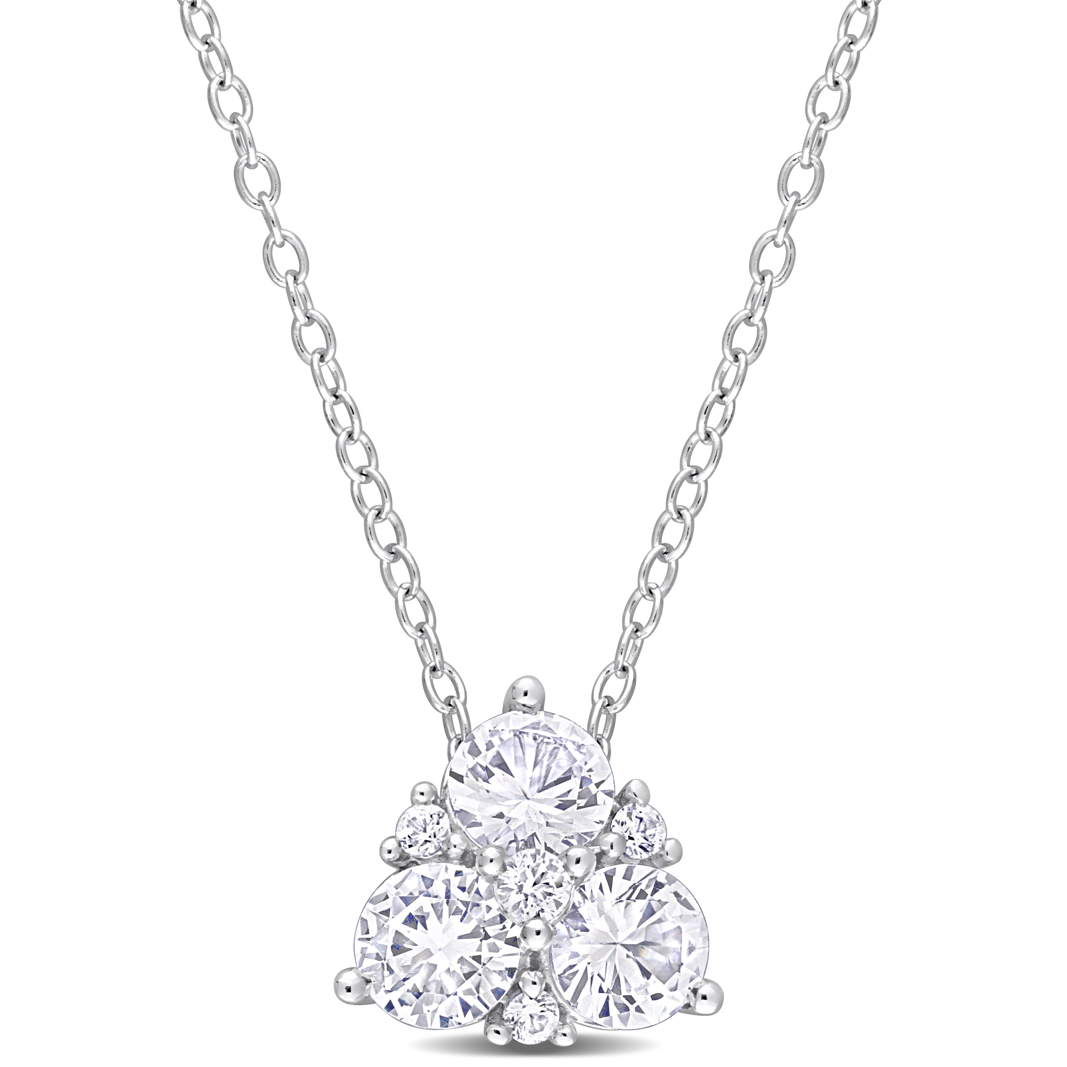 1 1/2 CT TGW Created White Sapphire Drop Pendant with Chain in Sterling Silver - 18 in.