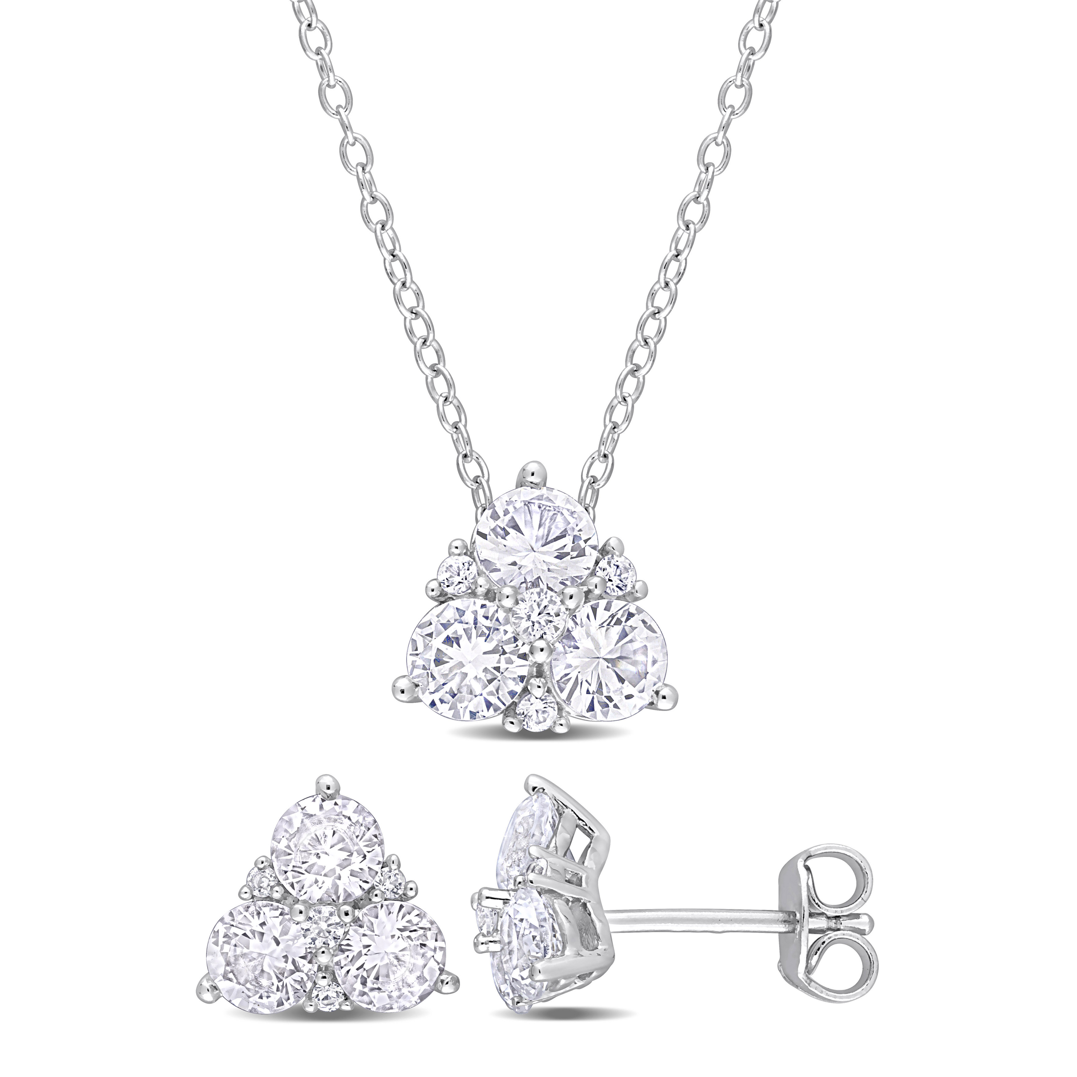 3 1/2 CT TGW Created White Sapphire 3-Stone Earrings and Pendant Set in Sterling Silver