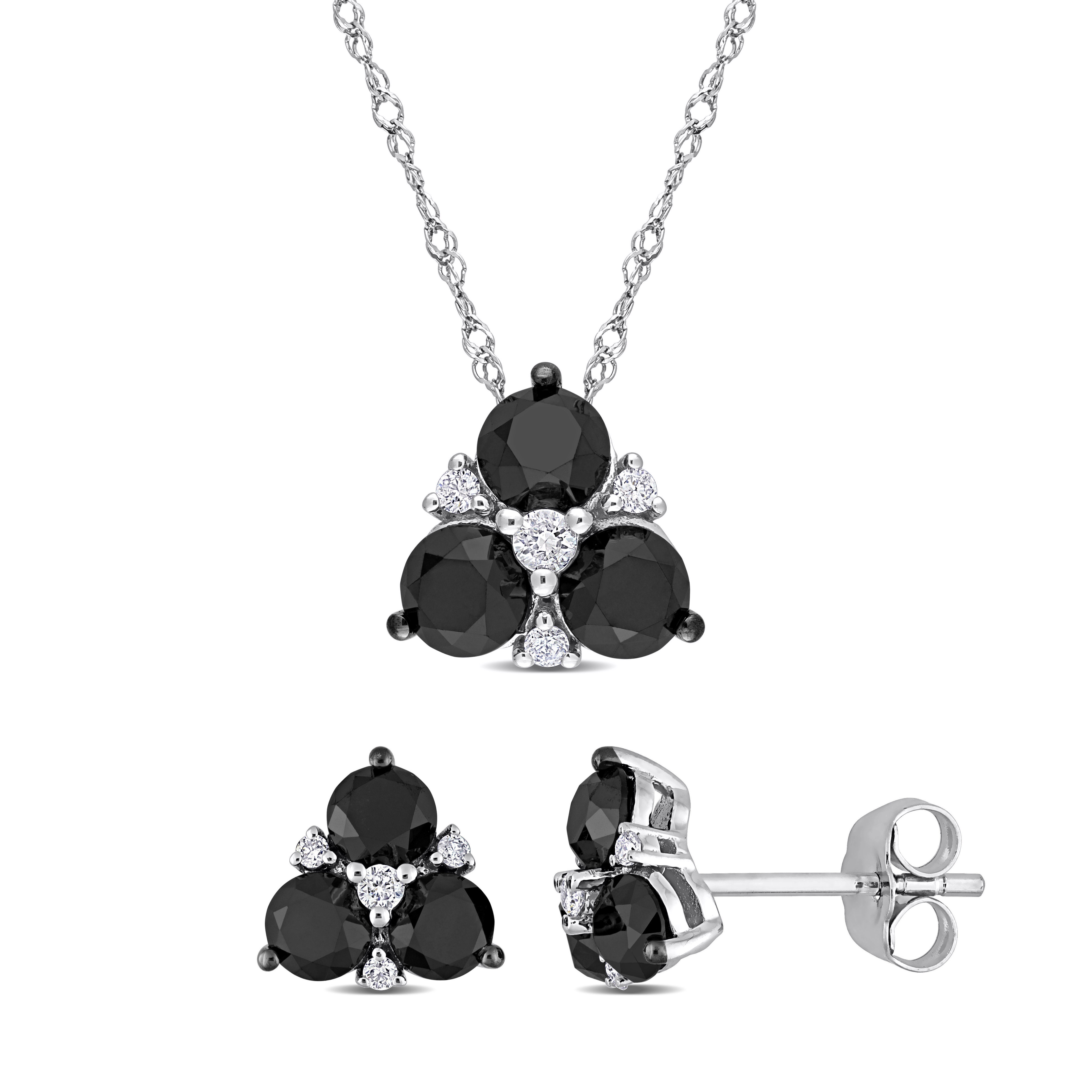 3 CT Black And White Diamond TW Fashion Earrings & Pendant Set With Chain in 10K White Gold