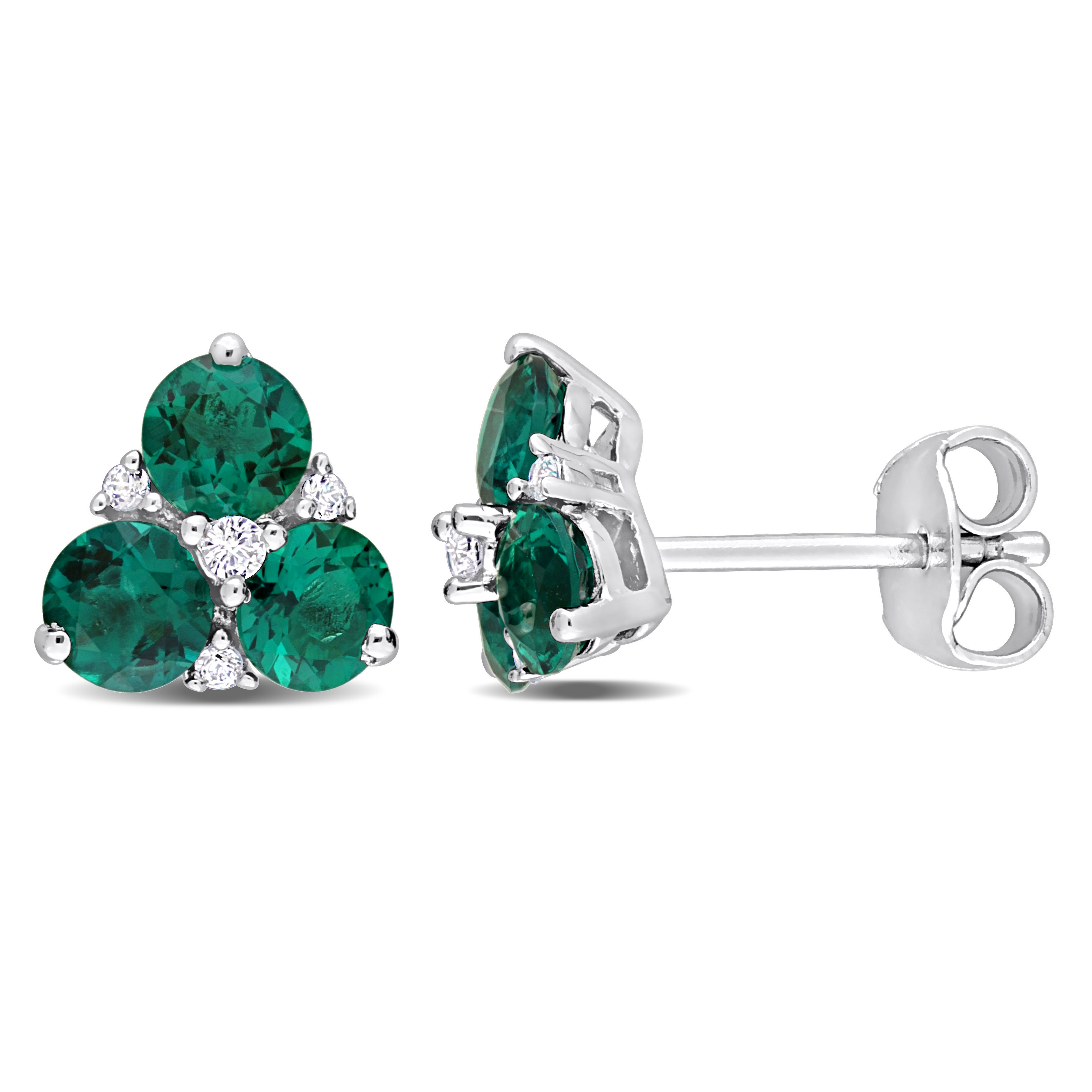 1 5/8 CT TGW Created Emerald and Created White Sapphire 3-Stone Earrings in Sterling Silver