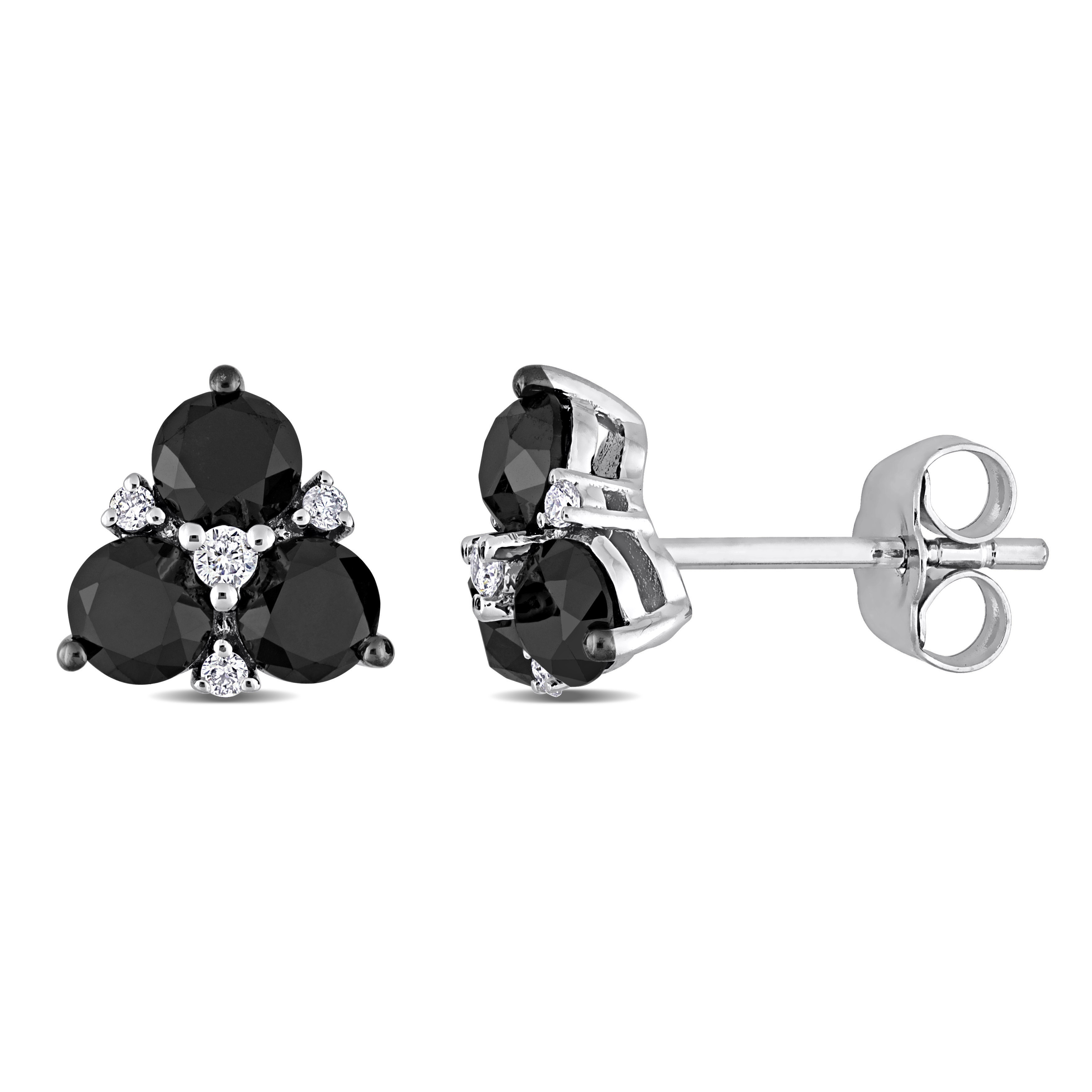 1 1/2 CT TDW Black and White Diamond Stud Earrings in 10k White Gold