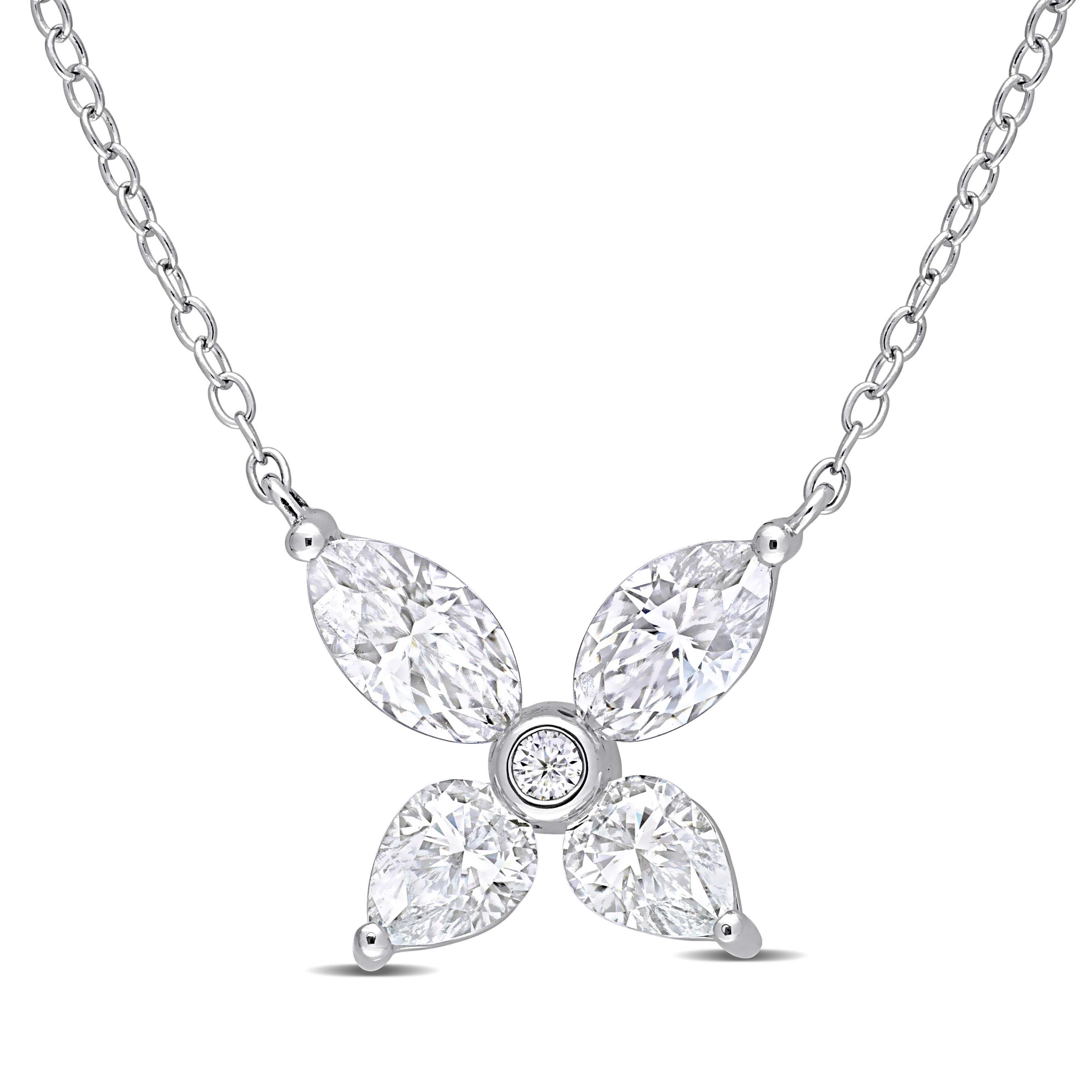 2 CT DEW Created Moissanite Flower Necklace in Sterling Silver - 17 in.
