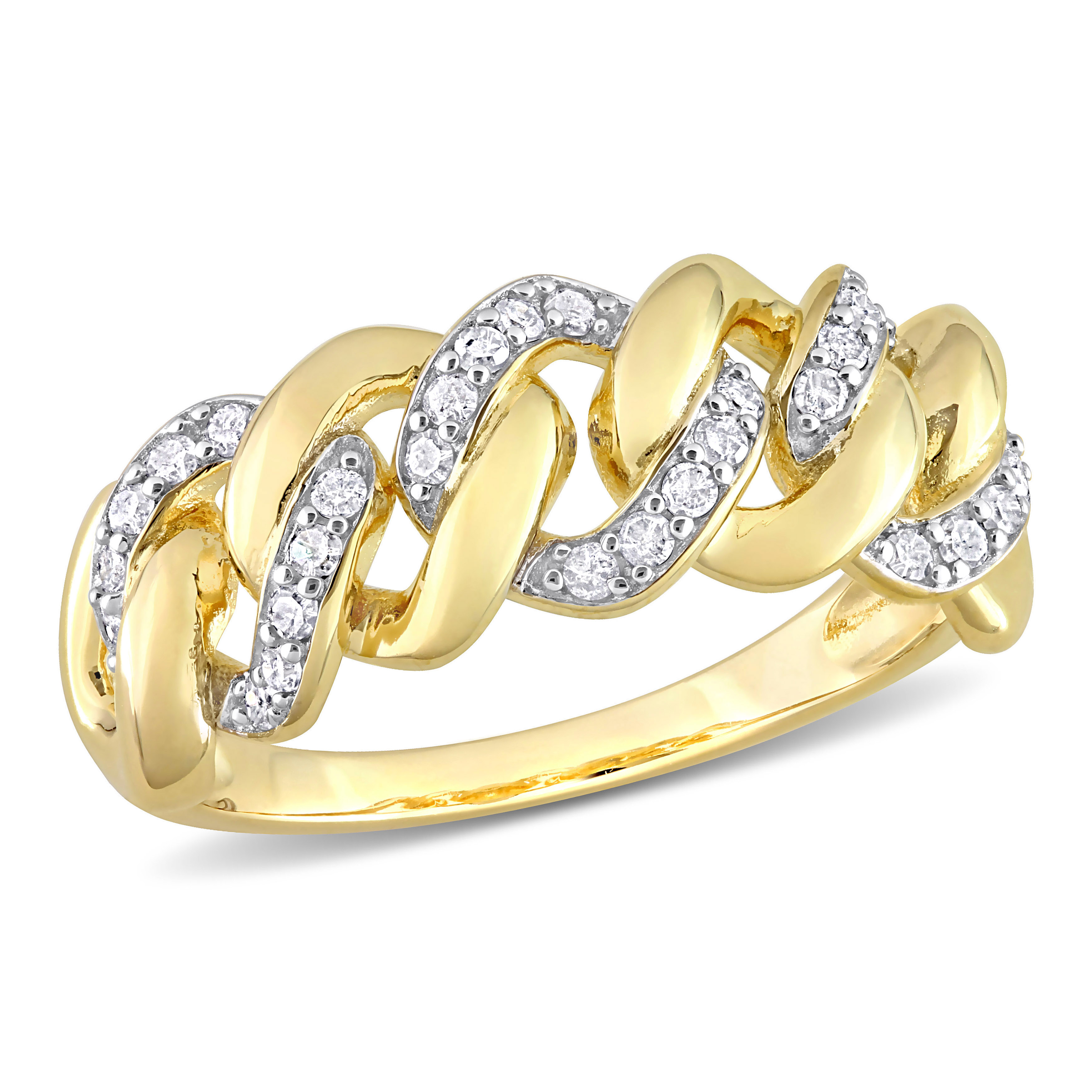 1/4 CT TDW Diamond Interlocking Link Ring in Yellow Plated Sterling Silver