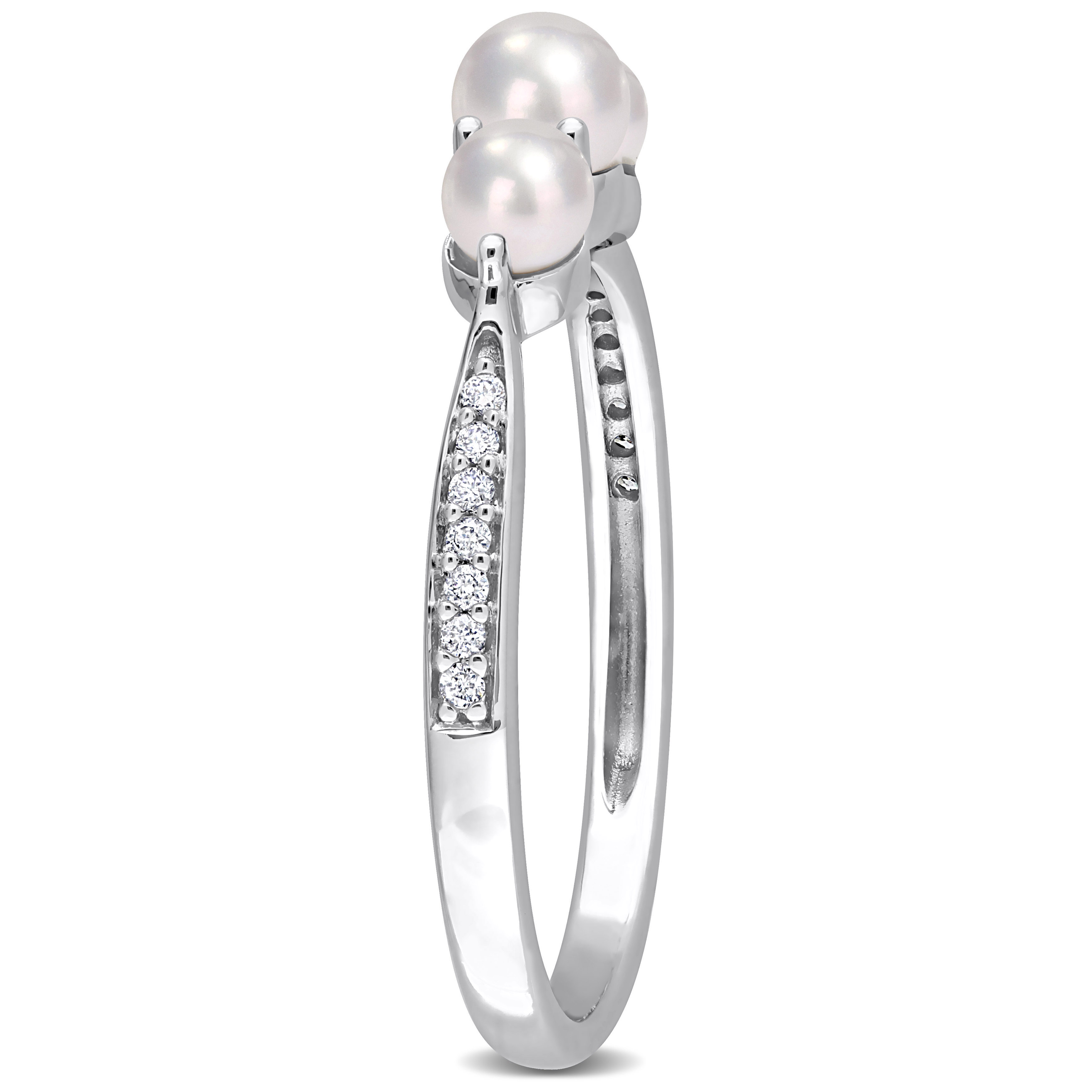 Cultured Freshwater Pearl and Diamond Accent 3-Stone Ring in 14k White Gold