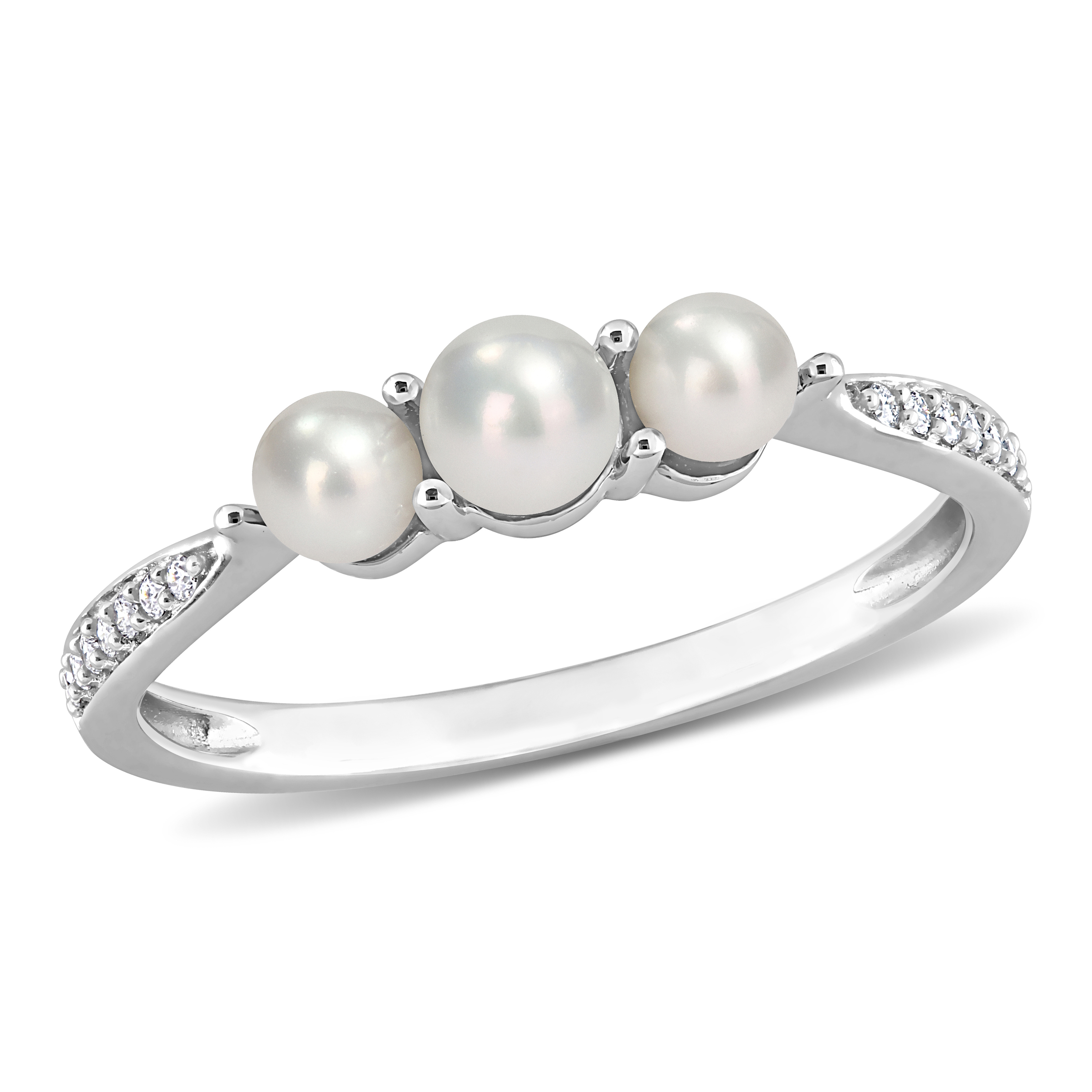 Cultured Freshwater Pearl and Diamond Accent 3-Stone Ring in 14k White Gold