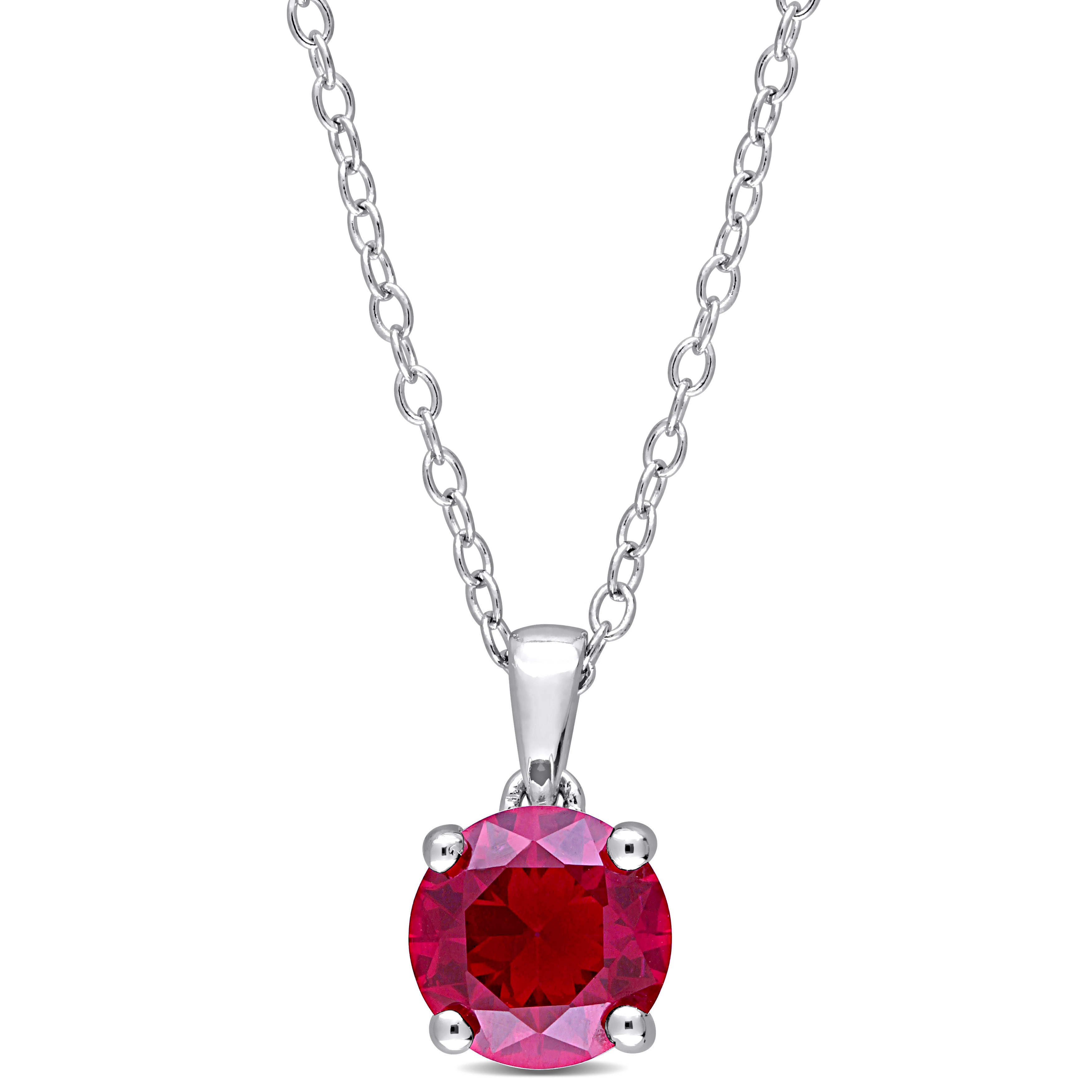 1 5/8 CT TGW Created Ruby Solitaire Pendant with Chain in Sterling Silver