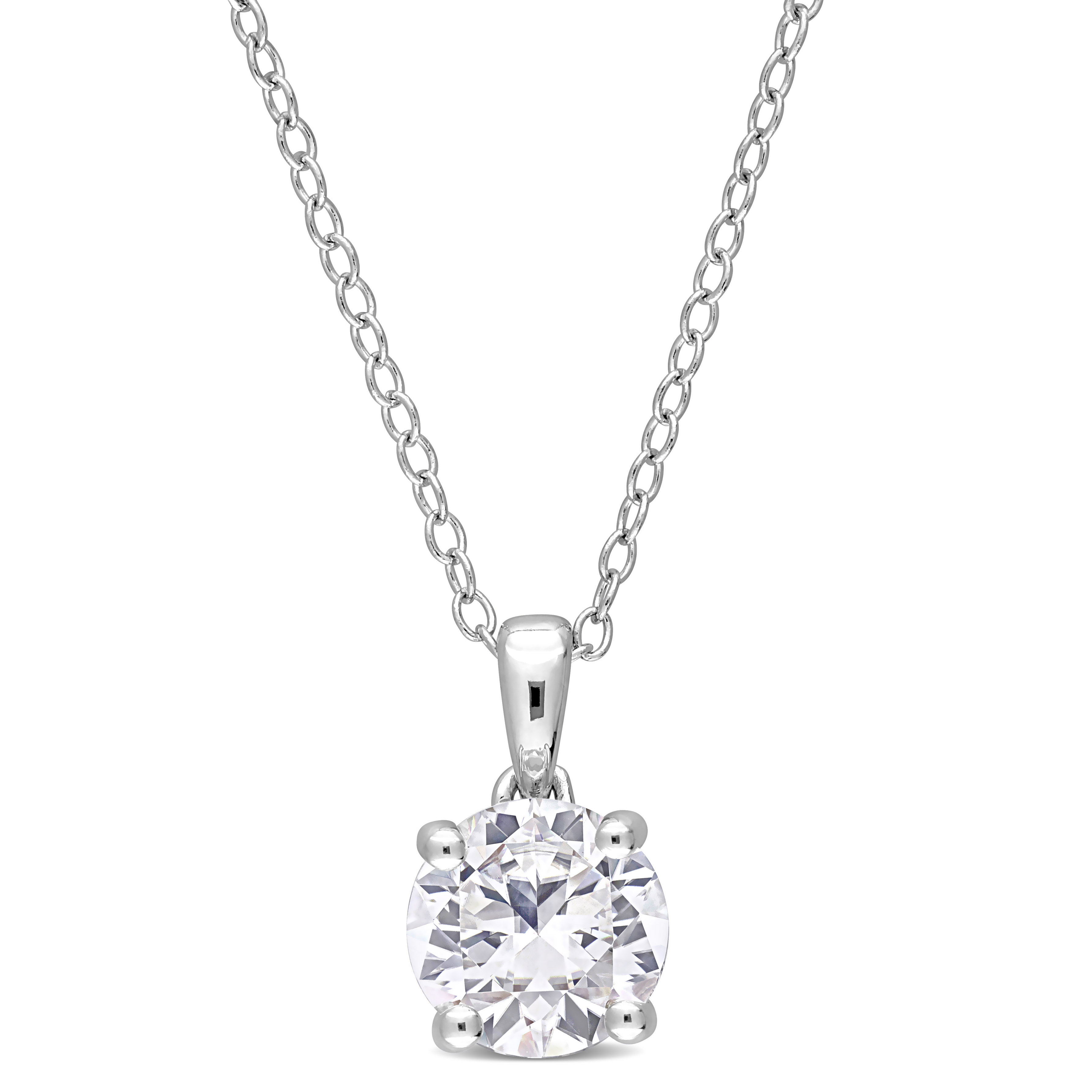 1 5/8 CT TGW Created White Sapphire Solitaire Pendant with Chain in Sterling Silver