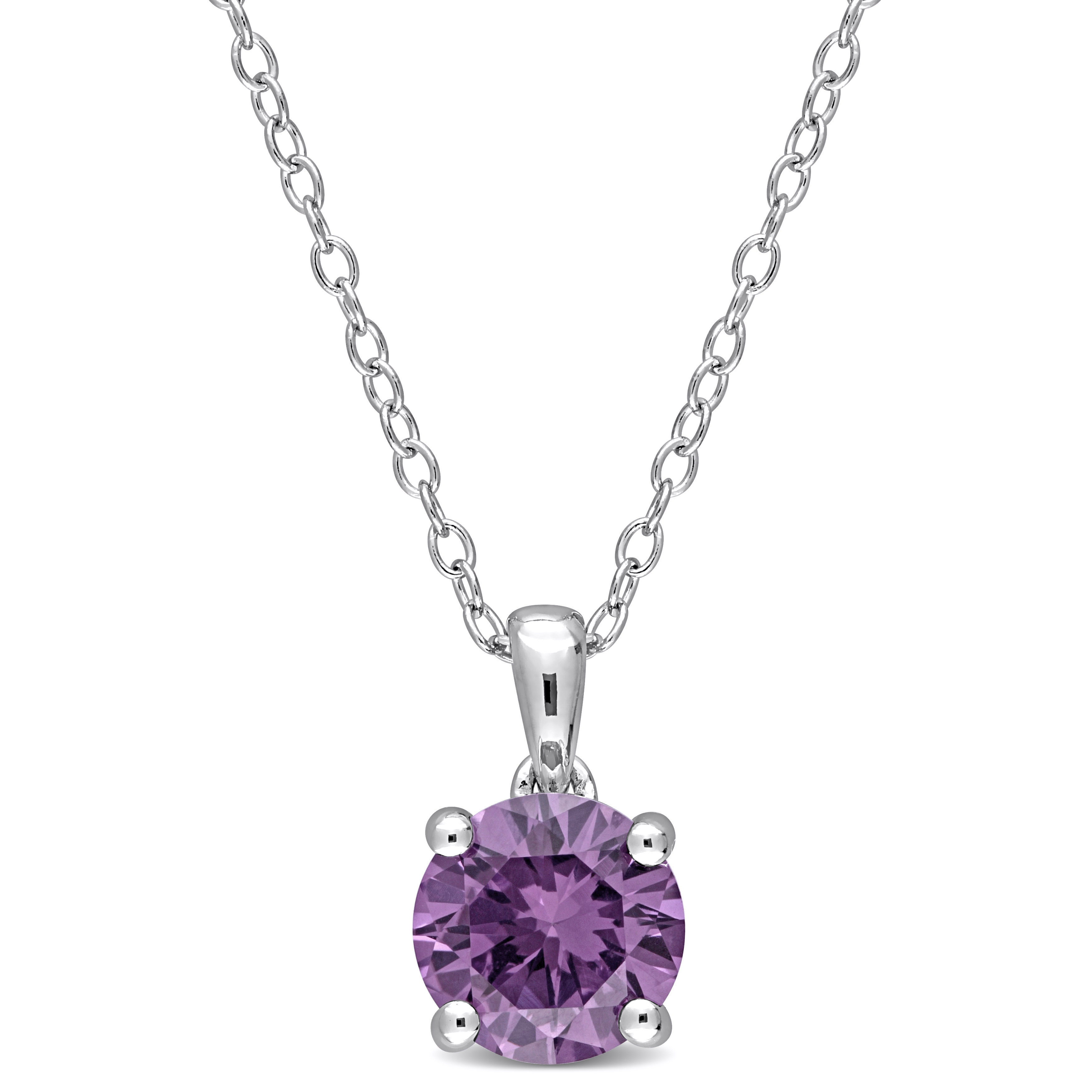 1 5/8 CT TGW Simulated Alexandrite Solitaire Pendant with Chain in Sterling Silver
