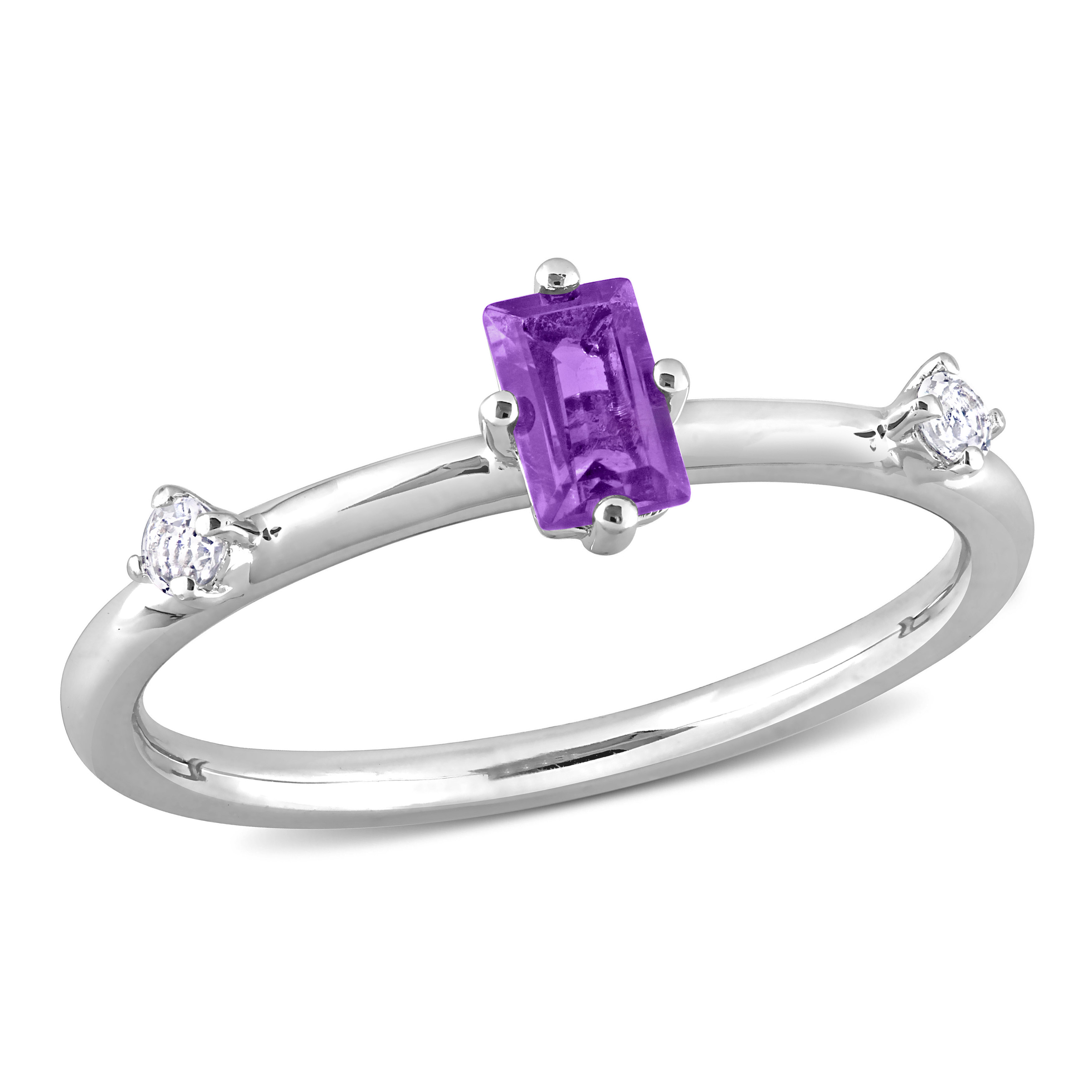2/5 CT TGW Emerald Cut Amethyst and White Topaz 3-Stone Ring in Sterling Silver