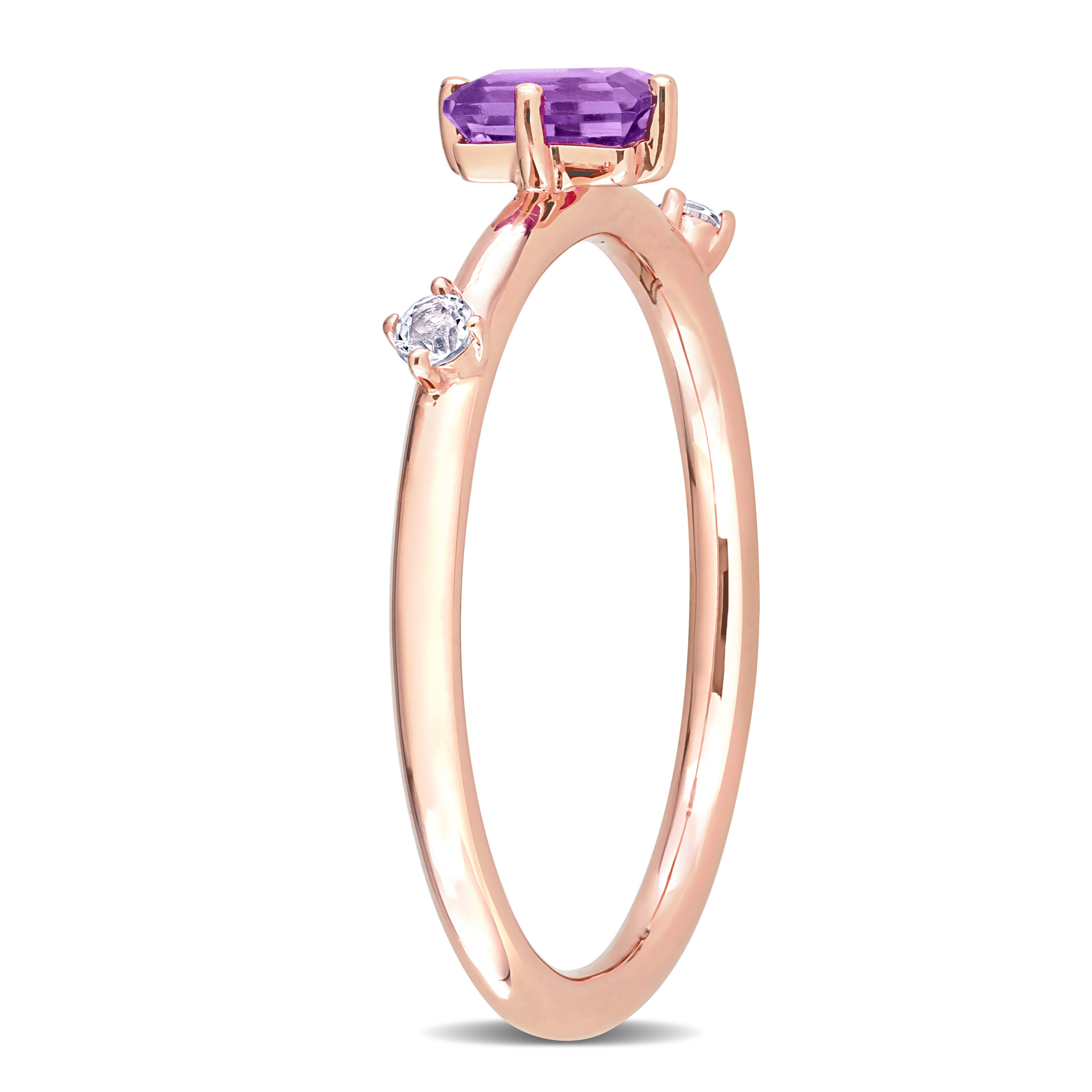 2/5 CT TGW Emerald-Cut Amethyst and White Topaz Stackable Ring in 10k Rose Gold