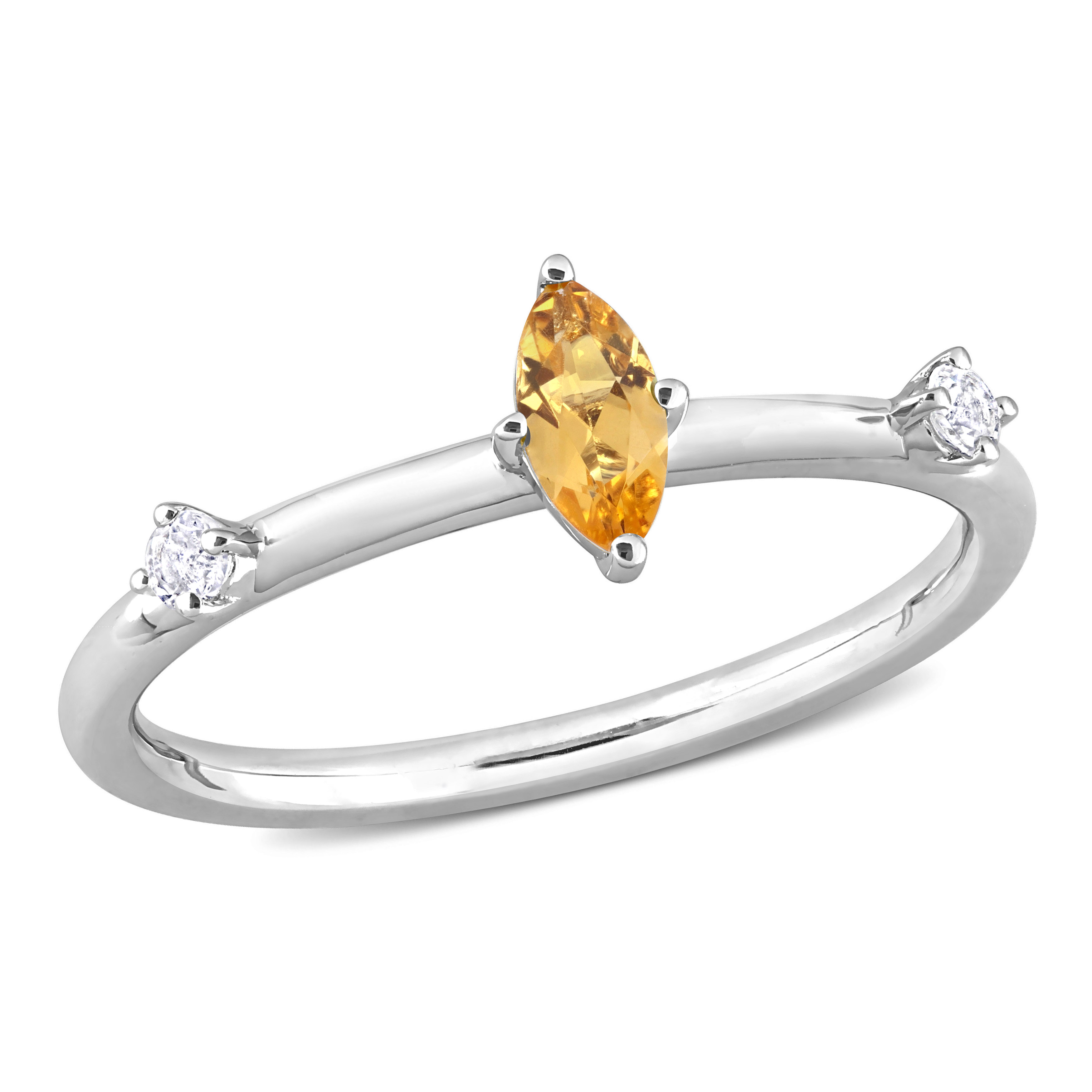 1/3 CT TGW Marquise Citrine and White Topaz 3-Stone Ring in Sterling Silver