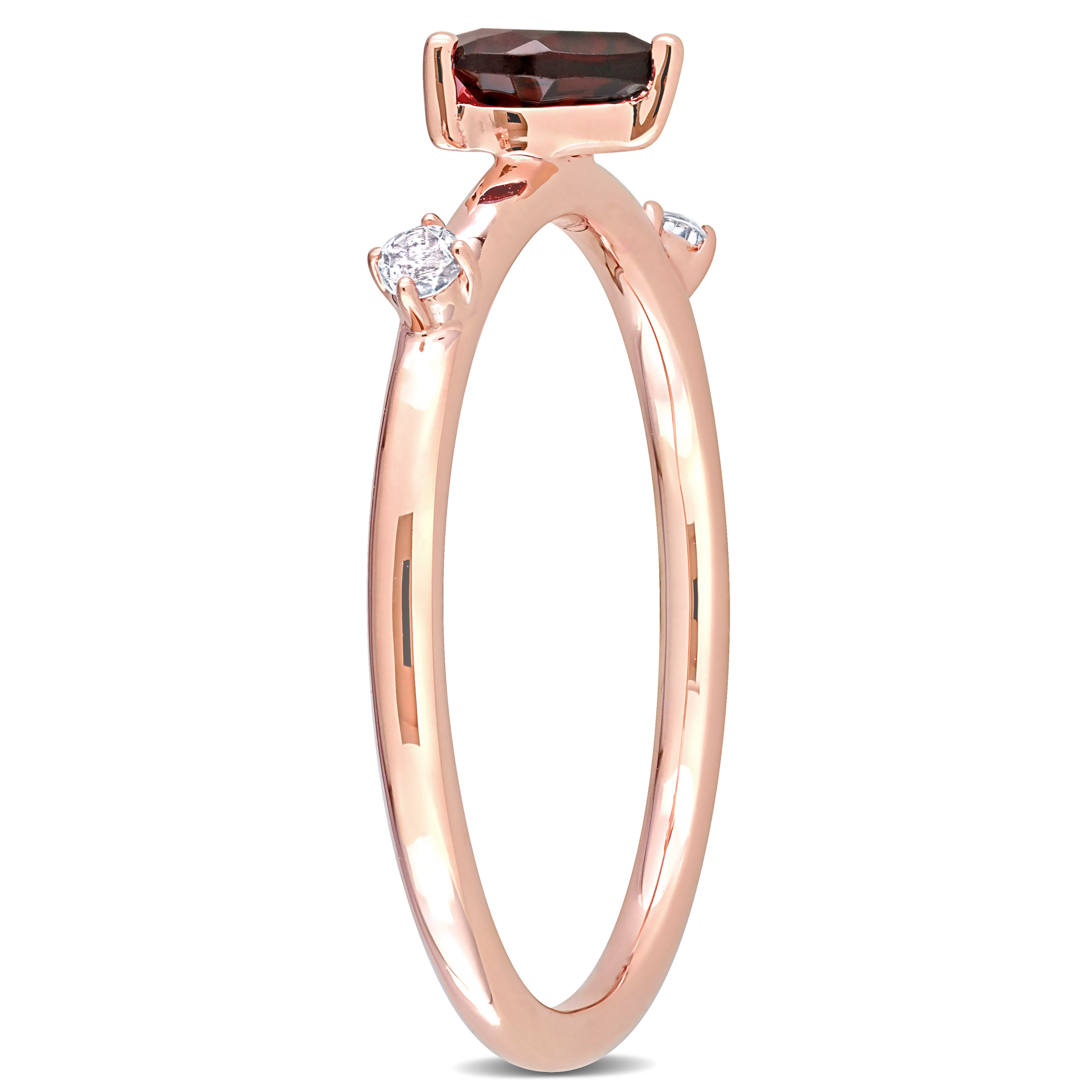 5/8 CT TGW Heart Garnet and White Topaz Stackable Ring in 10k Rose Gold