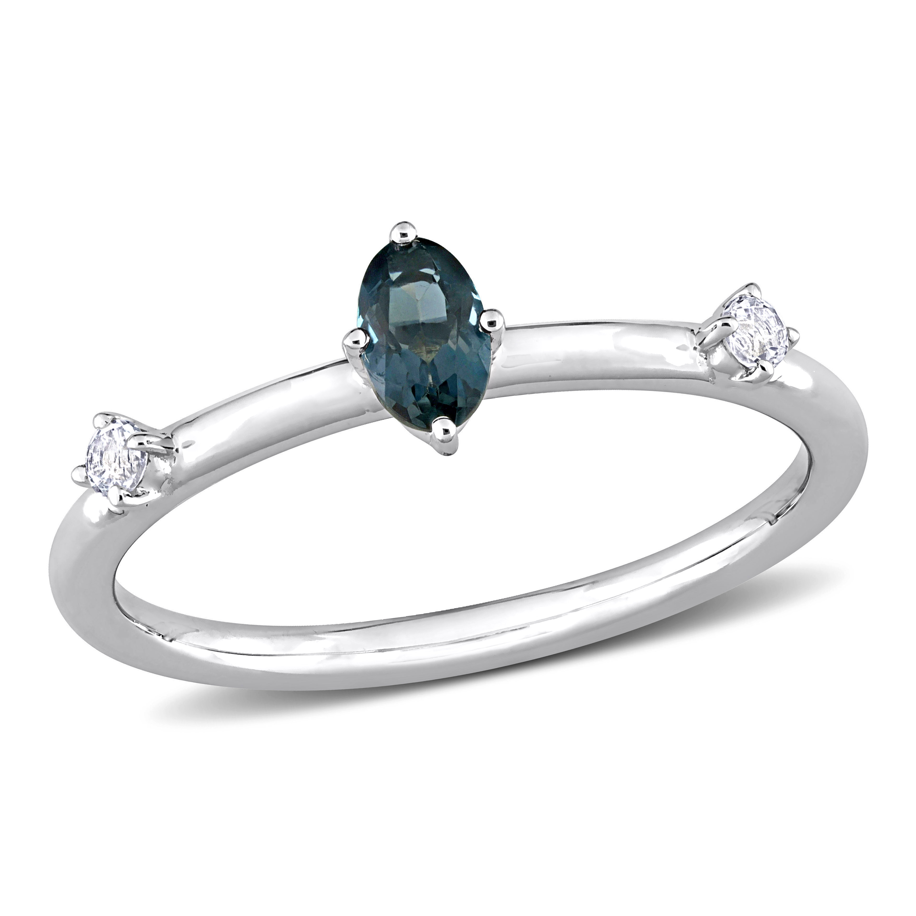 1/3 CT TGW Oval London Blue Topaz and White Topaz Stackable Ring in 10k White Gold