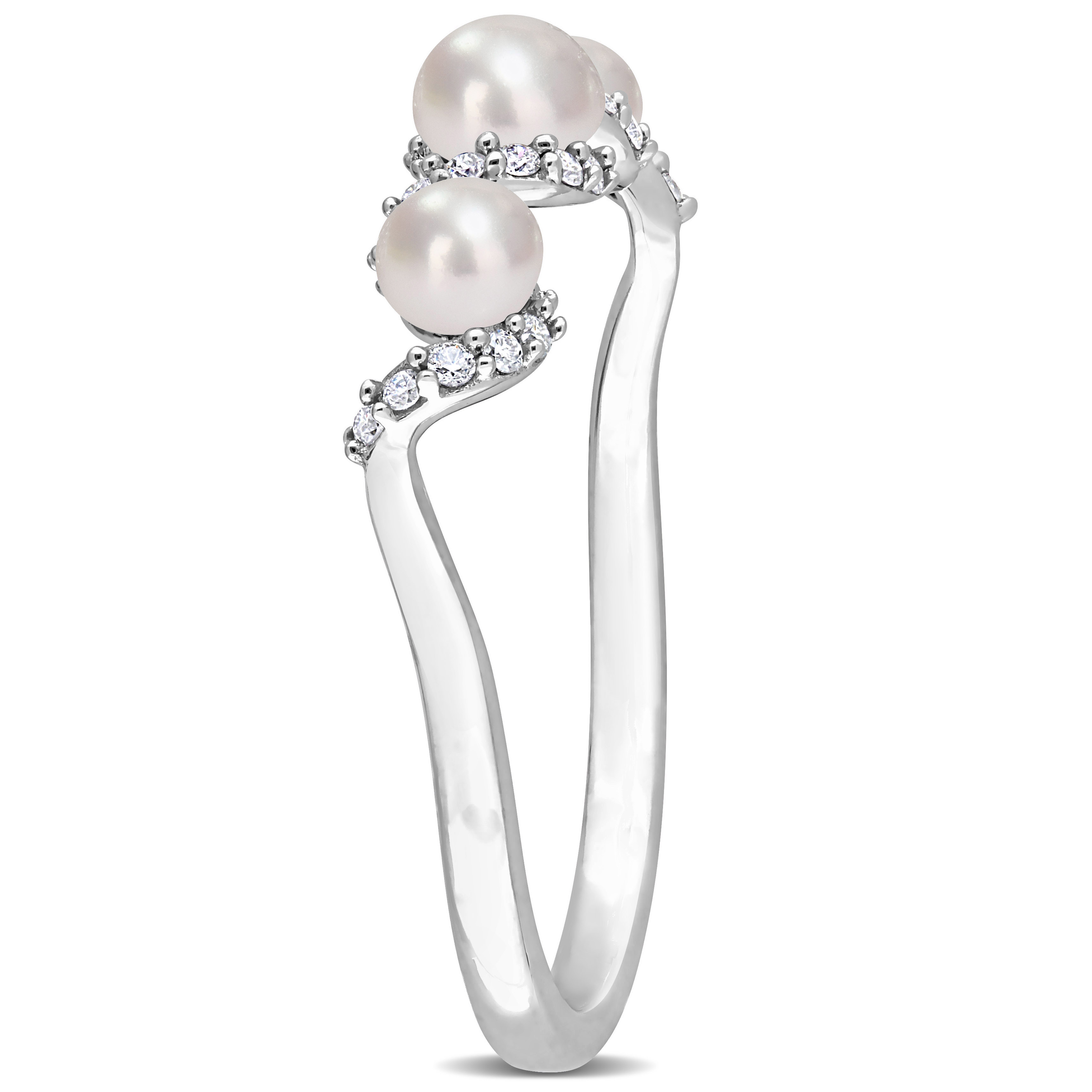 Cultured Freshwater Pearl and 1/10 CT TDW Diamond Swirl Ring in 14k White Gold