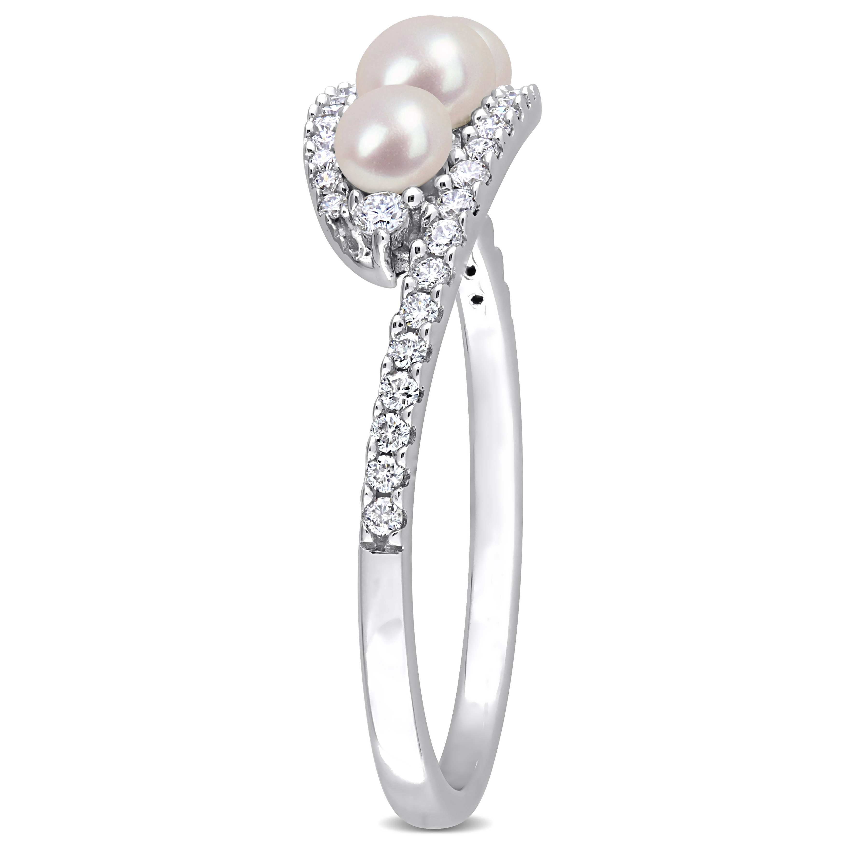 Cultured Freshwater Pearl and 1/5 CT TDW Diamond Bypass Ring in 14k White Gold