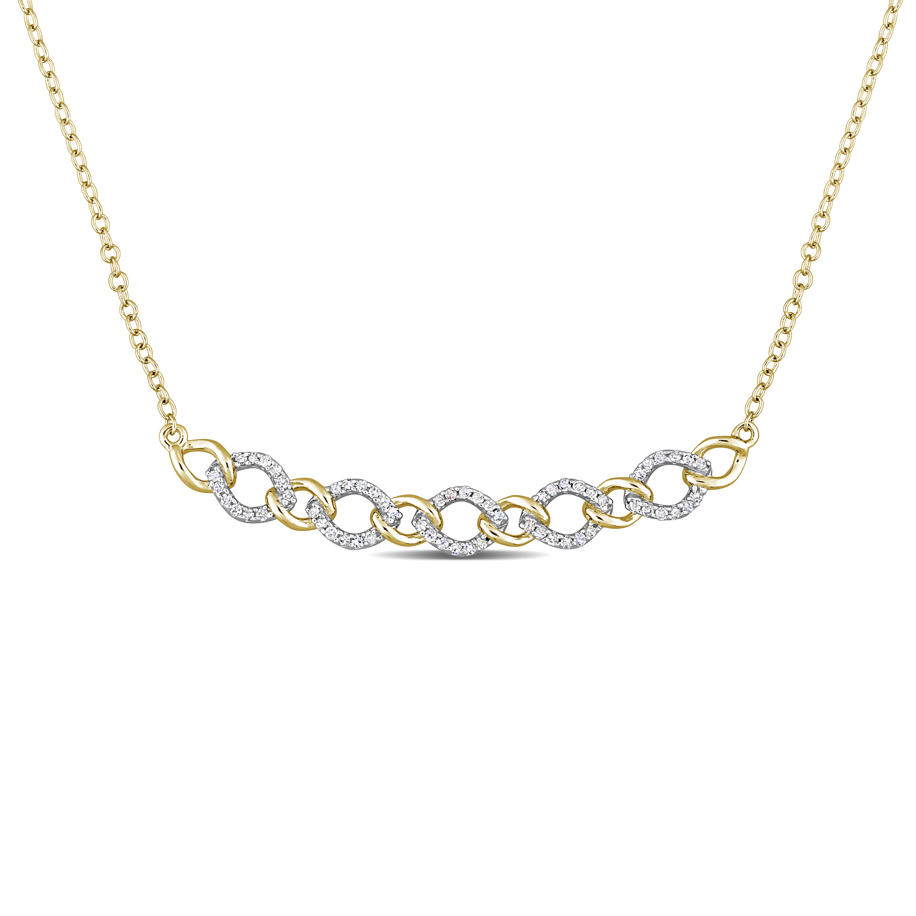 1/5 CT TDW Diamond Oval Link Necklace in Yellow Plated Sterling Silver - 18 in.