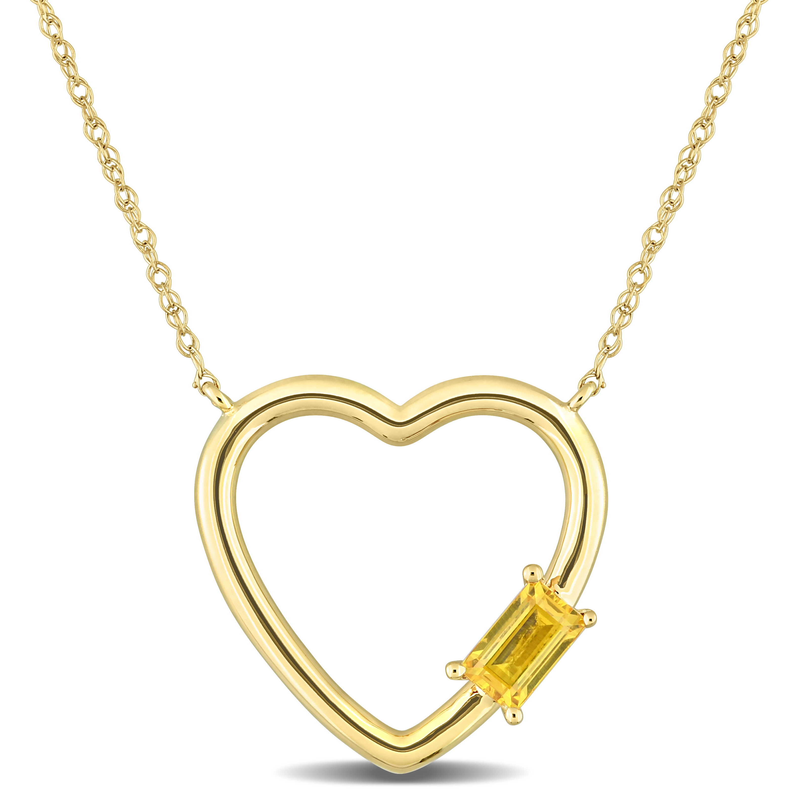 1/3 CT TGW Yellow Sapphire Open Heart Pendant with Chain in 10k Yellow Gold