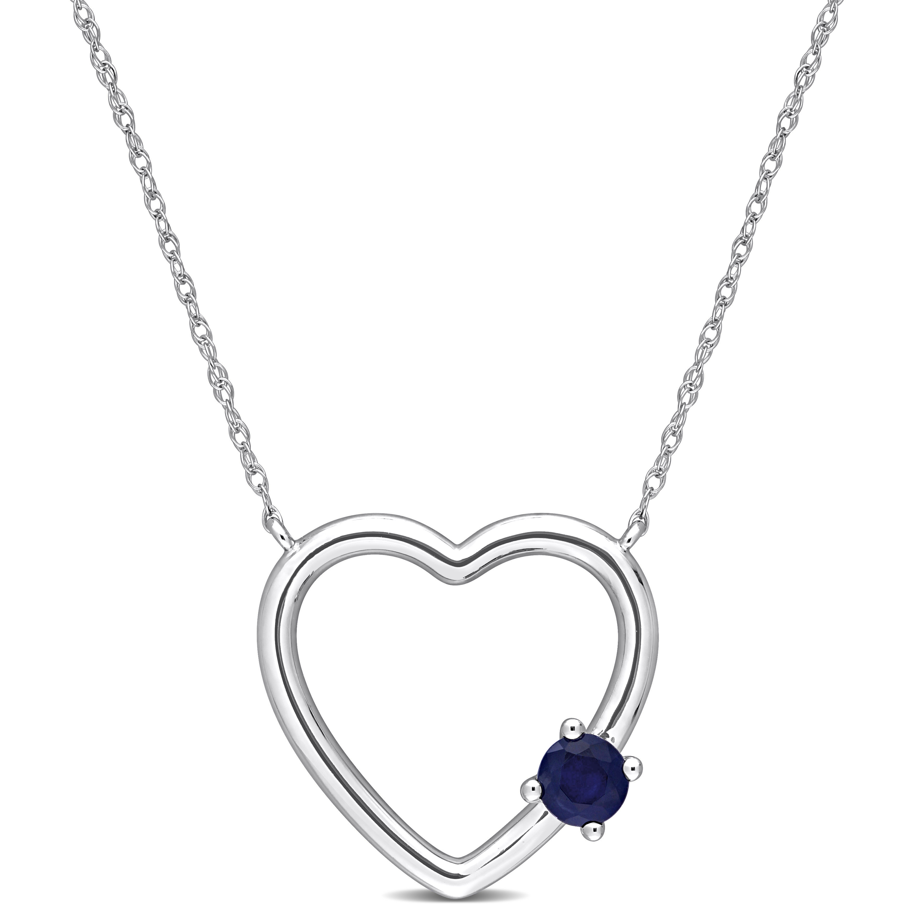 1/3 CT TGW Sapphire Open Heart Pendant with Chain in 10k White Gold