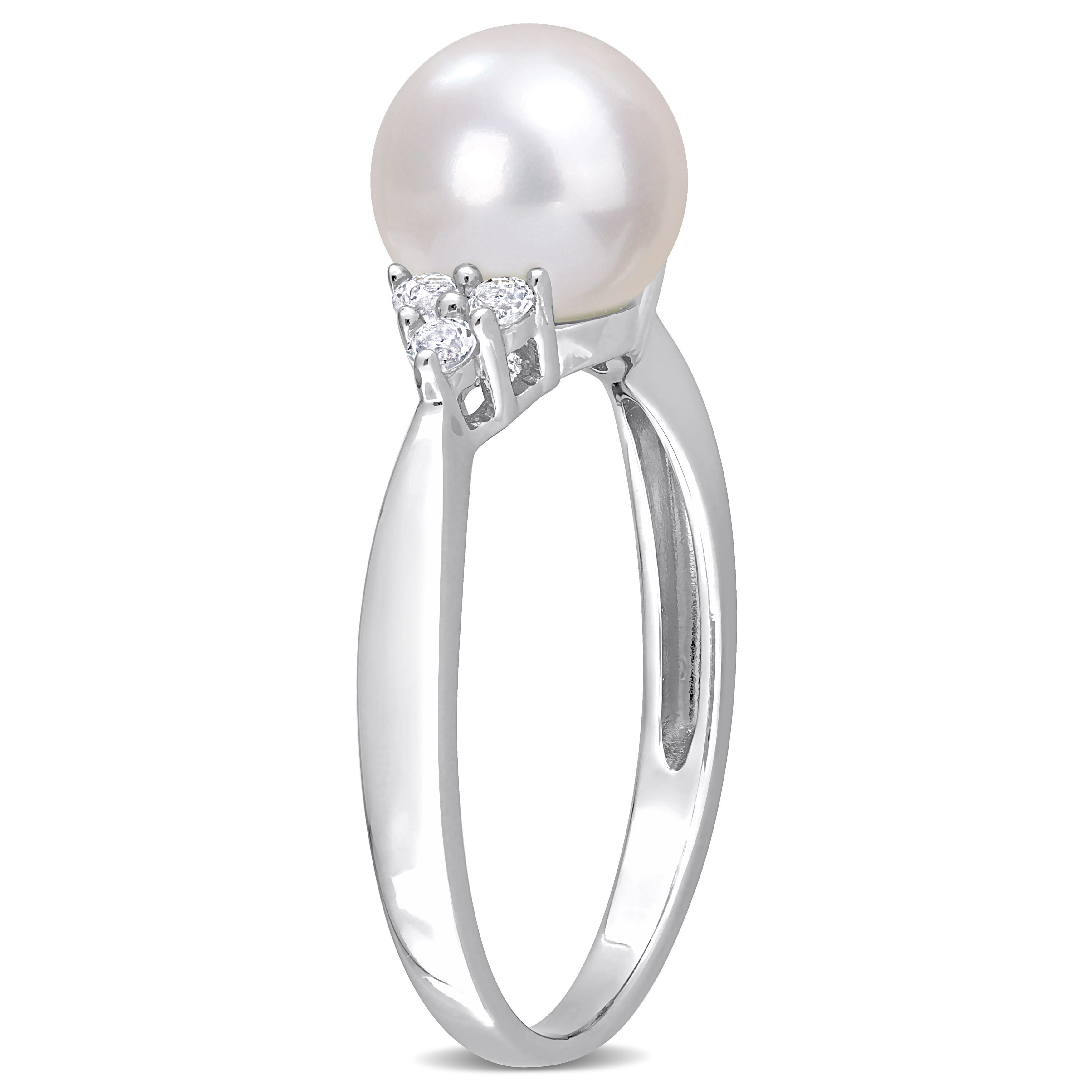8-8.5MM Cultured Freshwater Pearl and 1/4 CT TGW White Topaz Ring in Sterling Silver