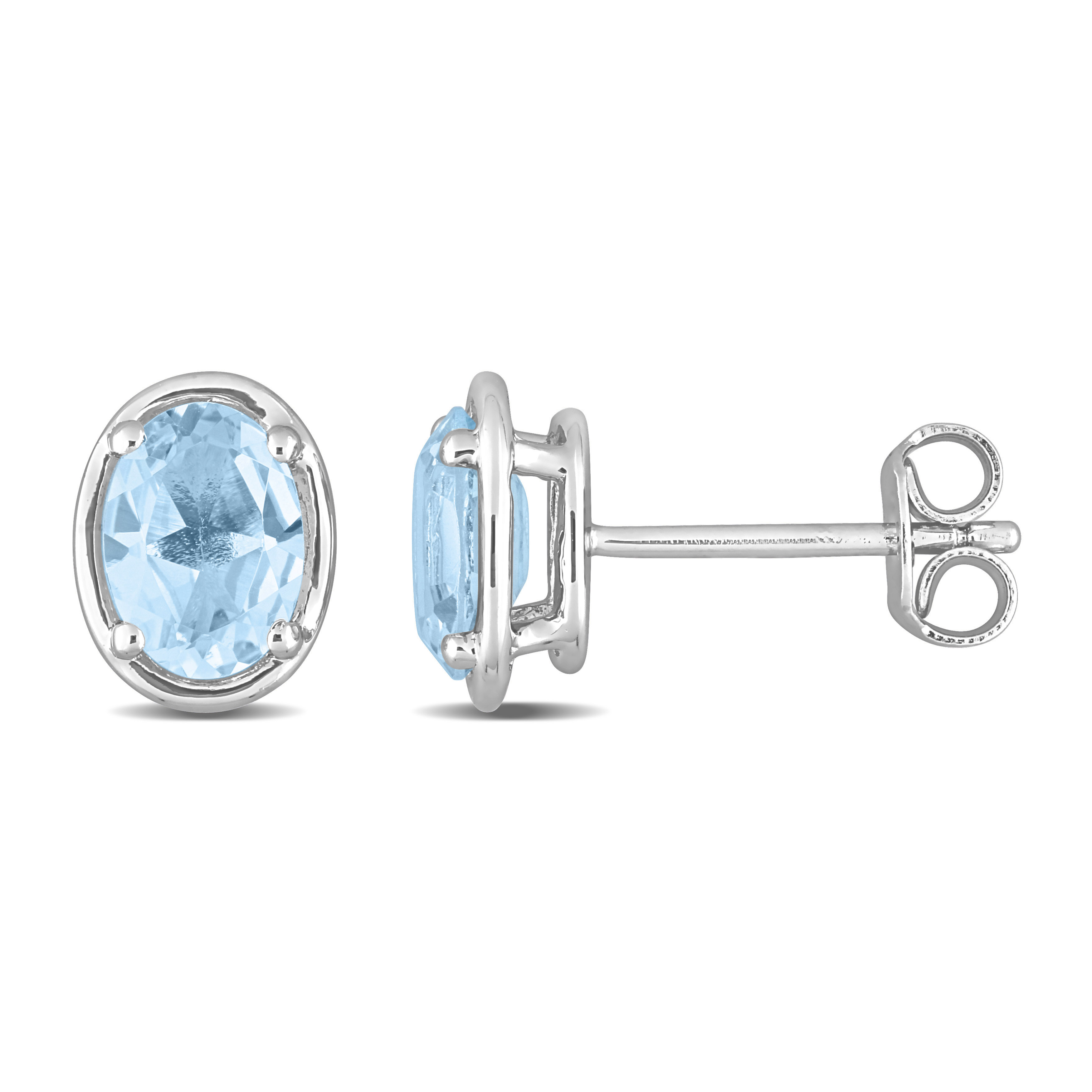 1 7/8 CT TGW Blue Topaz Bezel Style Oval Stud Earrings in Sterling Silver