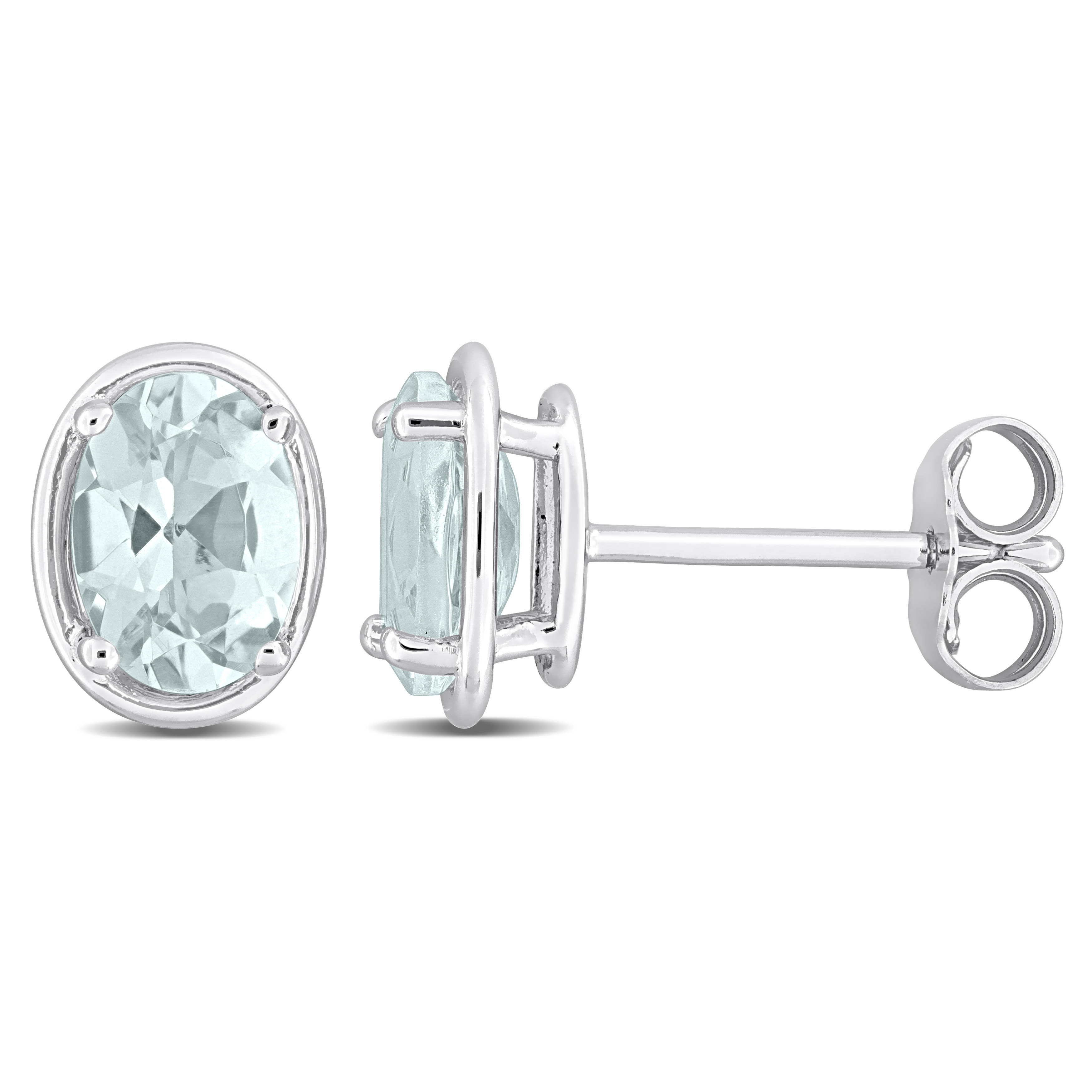 1 1/5 CT TGW Aquamarine Bezel Style Oval Stud Earrings in Sterling Silver