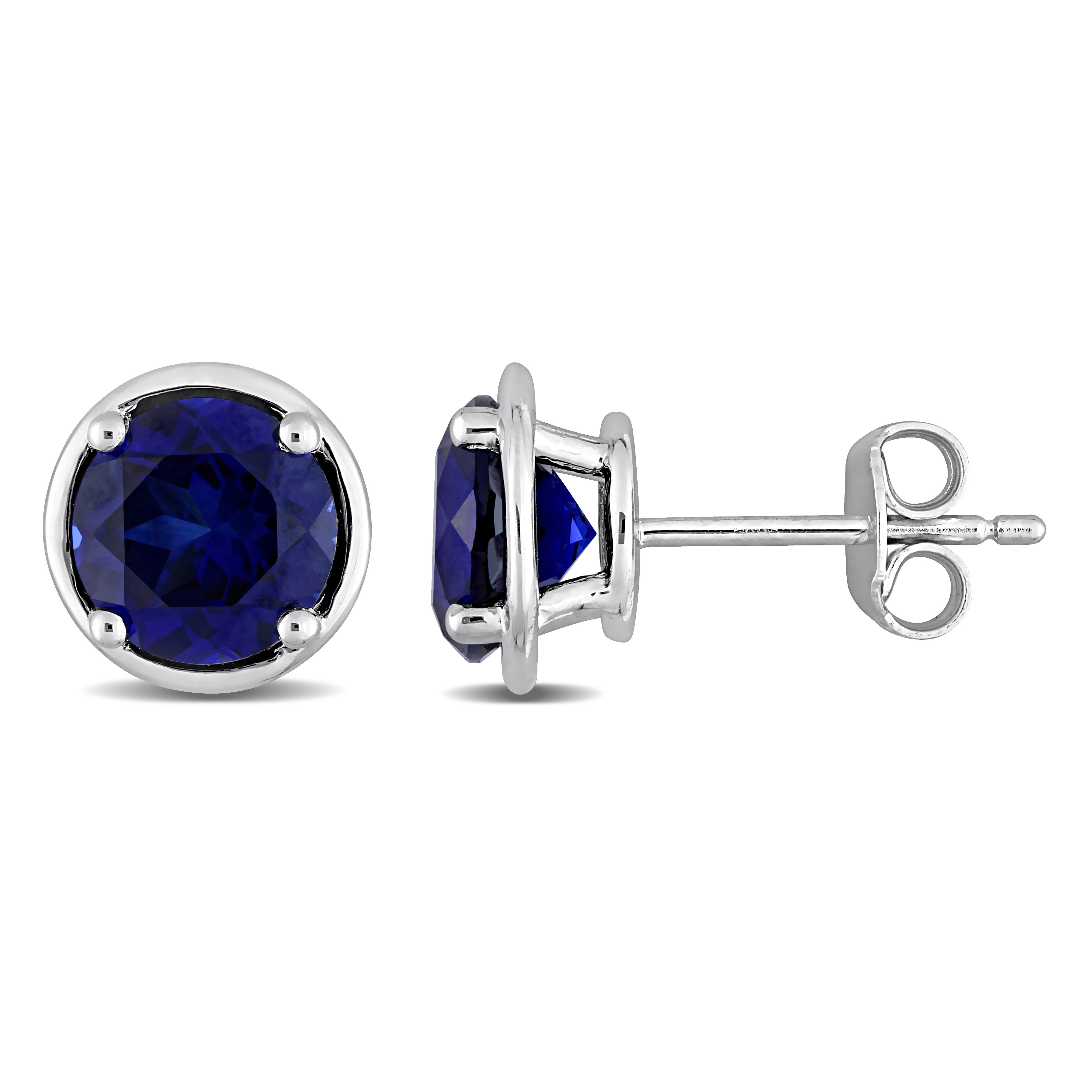 3 1/4 CT TGW Created Sapphire Bezel Style Stud Earrings in Sterling Silver