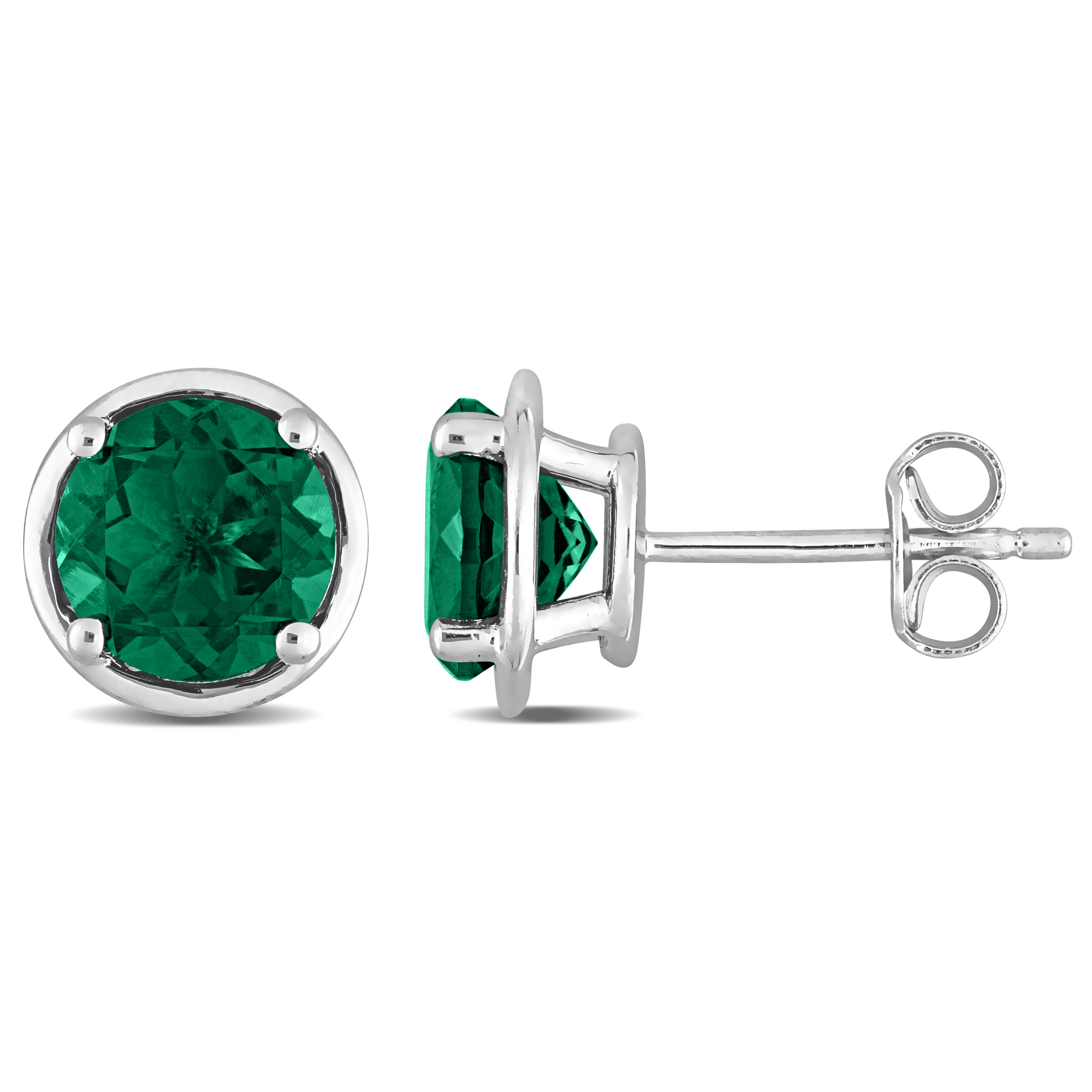 2 1/3 CT TGW Created Emerald Bezel Style Stud Earrings in Sterling Silver
