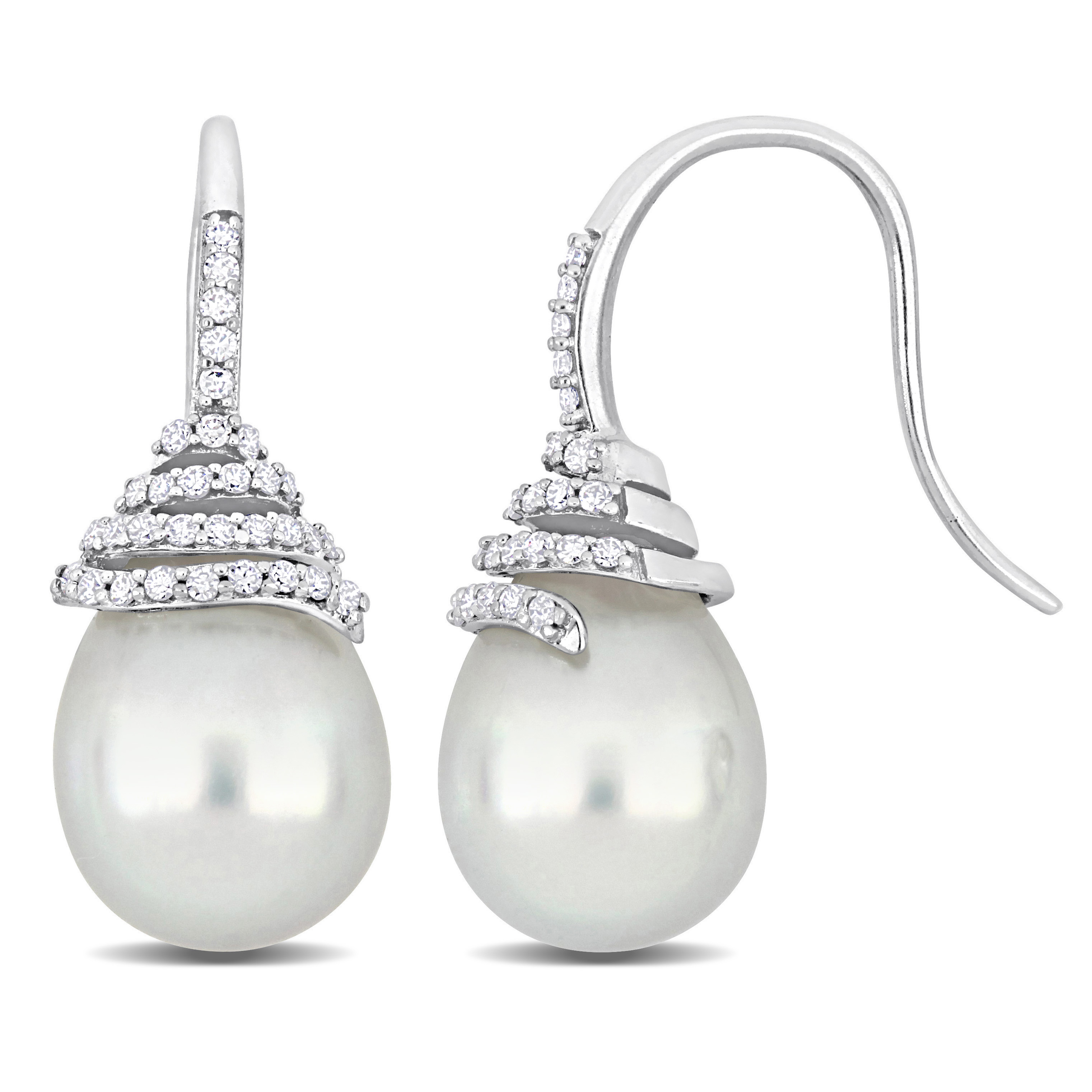 10-11 MM South Sea Cultured Pearl and 1/3 CT TW Diamond Swirl Hook Earrings in 14k White Gold