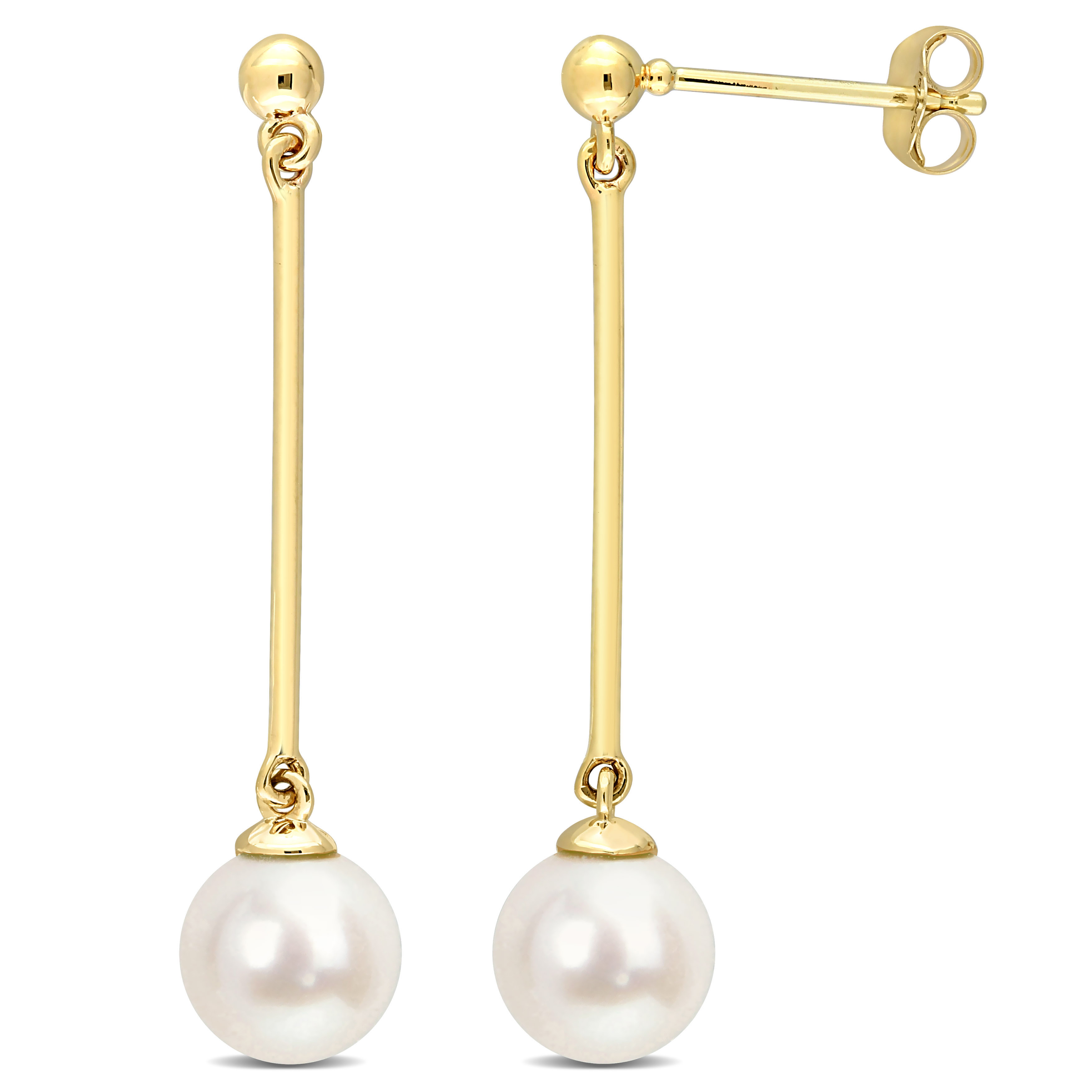 7-7.5 MM Cultured Freshwater Pearl and Chain Drop Earrings in 10k Yellow Gold