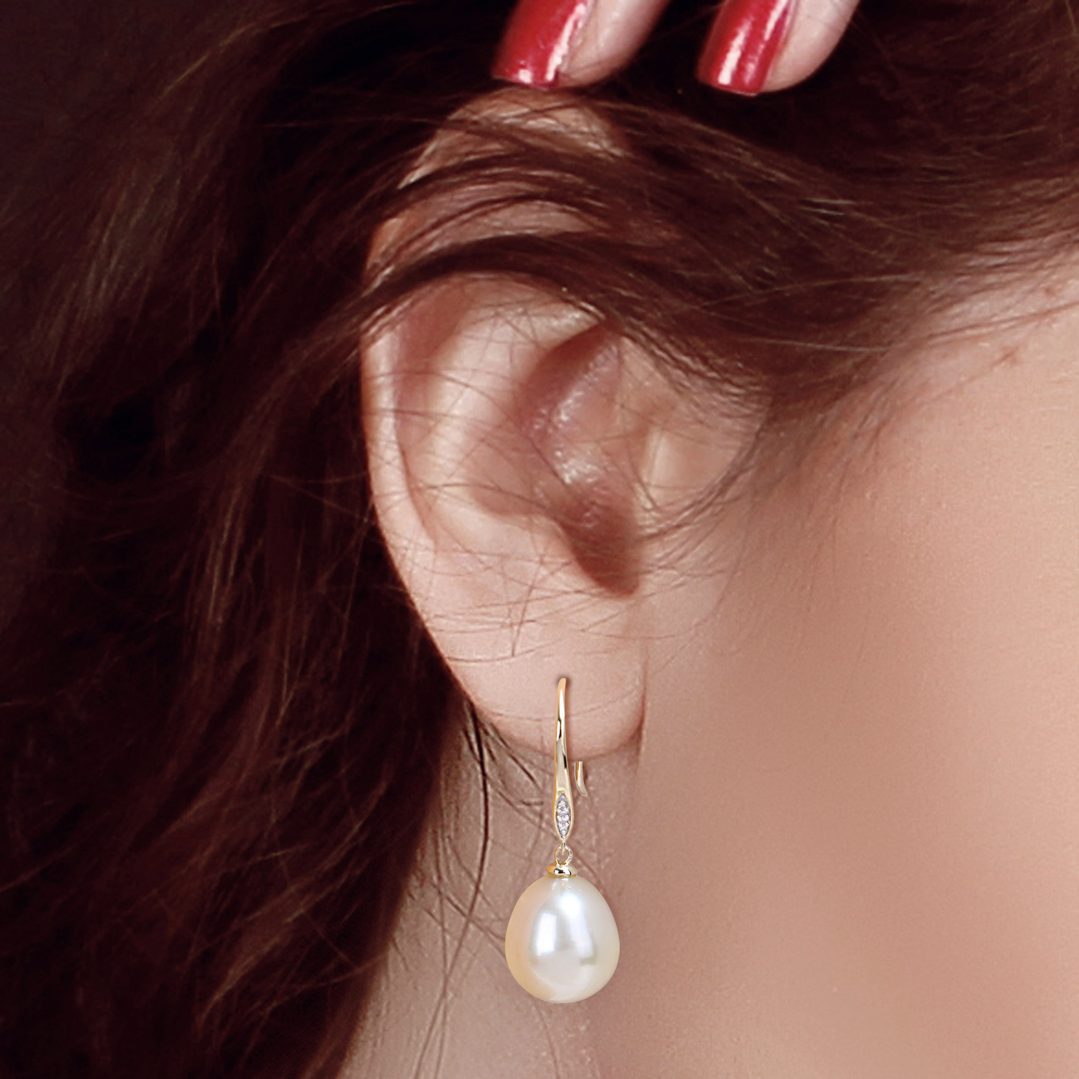 12-12.5 MM Golden South Sea Cultured Pearl & Diamond Accent Shepherd Hook Earrings in 10k Yellow Gold