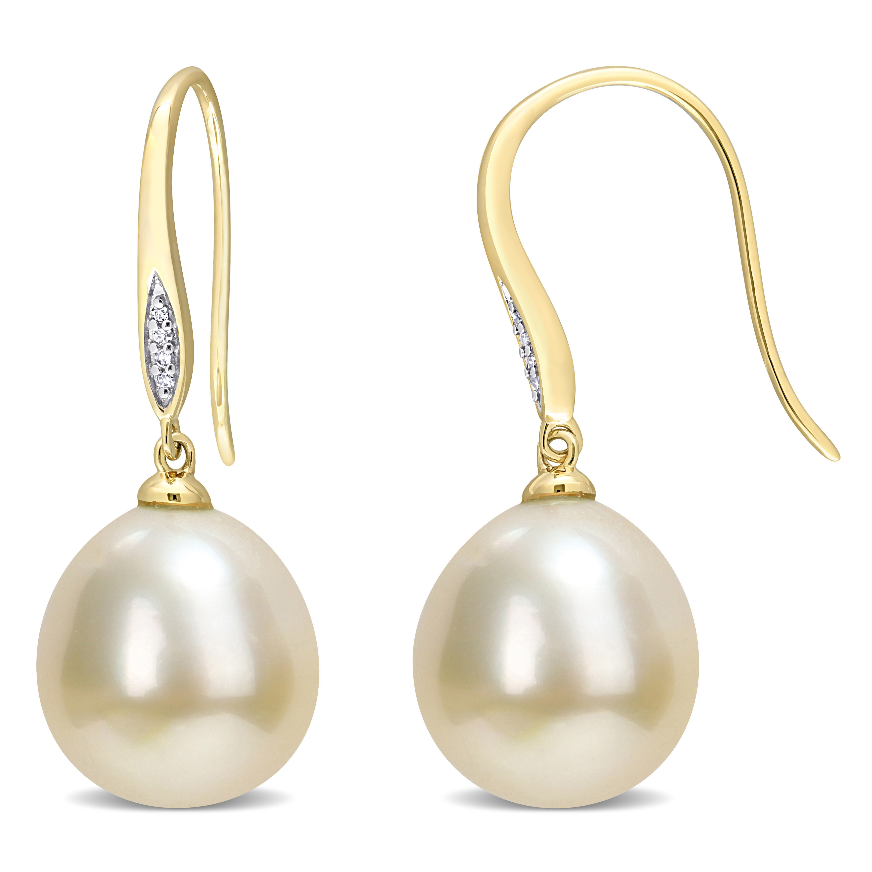 12-12.5 MM Golden South Sea Cultured Pearl & Diamond Accent Shepherd Hook Earrings in 10k Yellow Gold