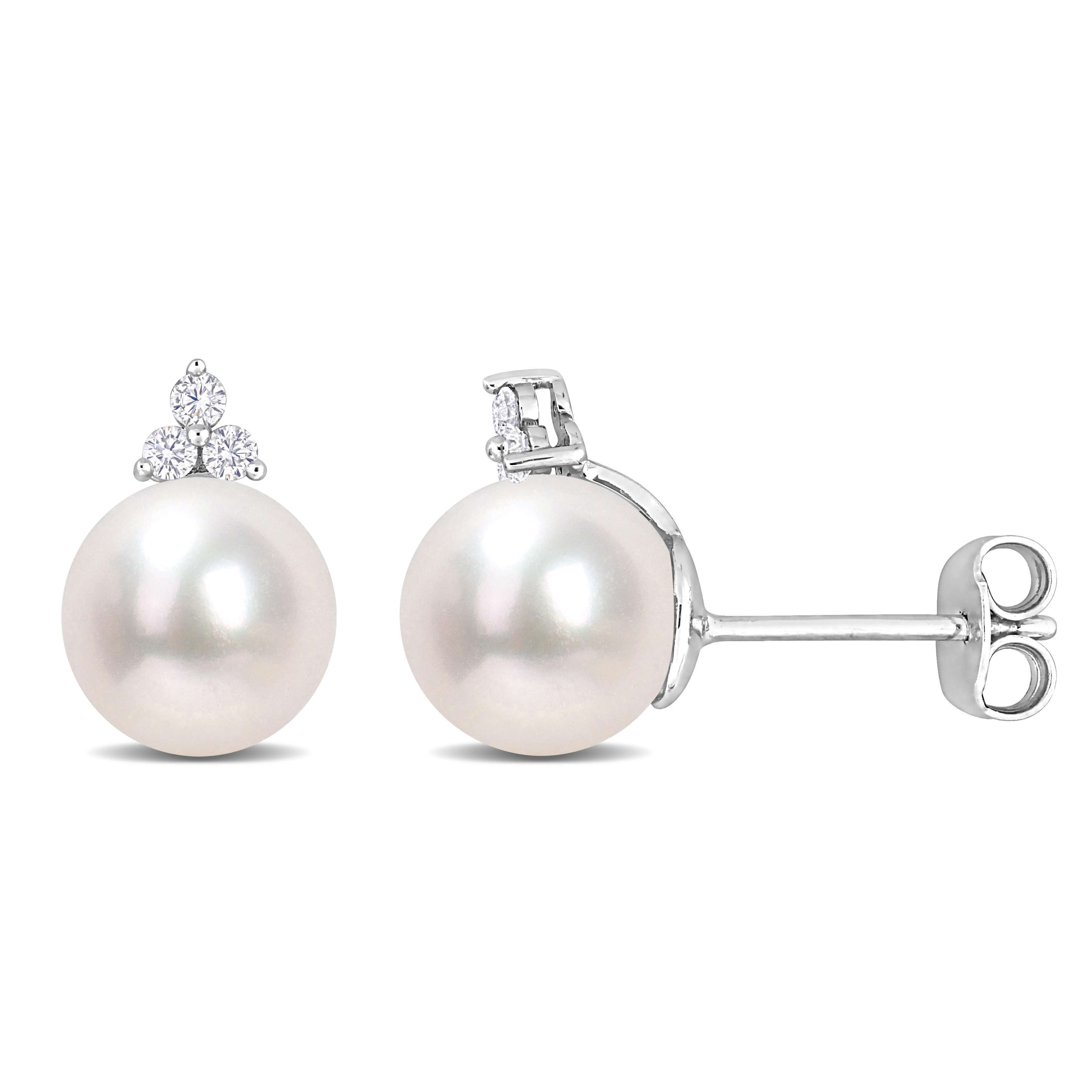 8-8.5 MM Freshwater Cultured Pearl and 1/8 CT TW Diamond Pearl Stud Earrings in Sterling Silver